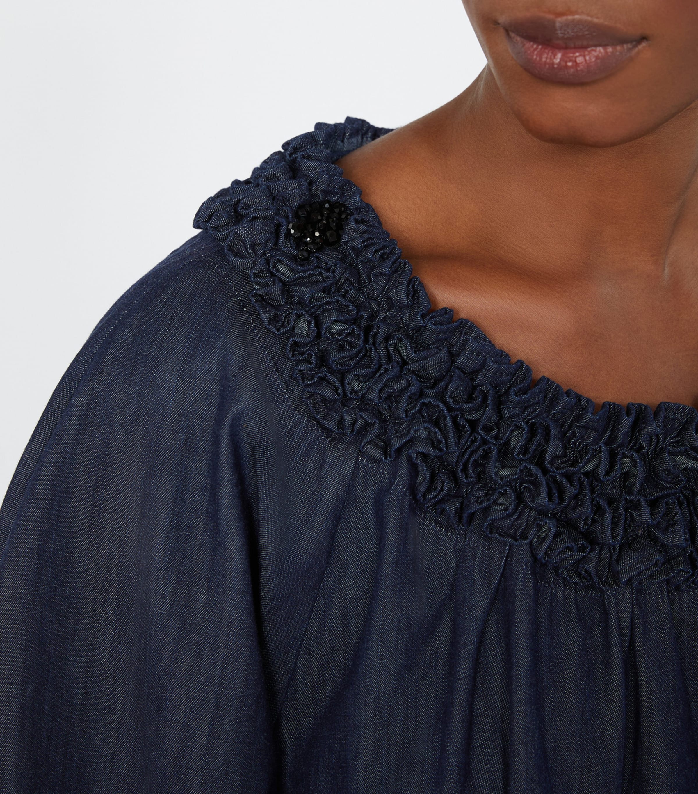 Max Mara Womens Denim Ruffled Neckline Blouse Midnightblue Image 6