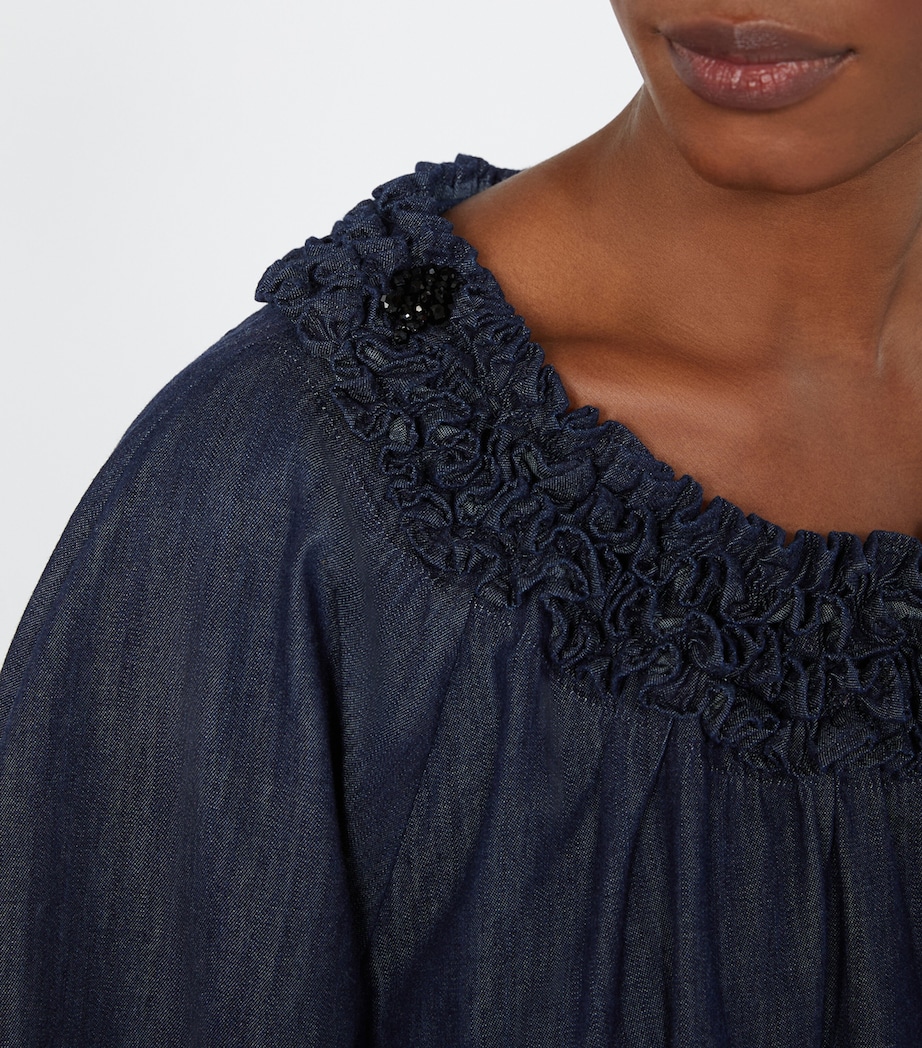 Max Mara Womens Denim Ruffled Neckline Blouse Midnightblue Image 6