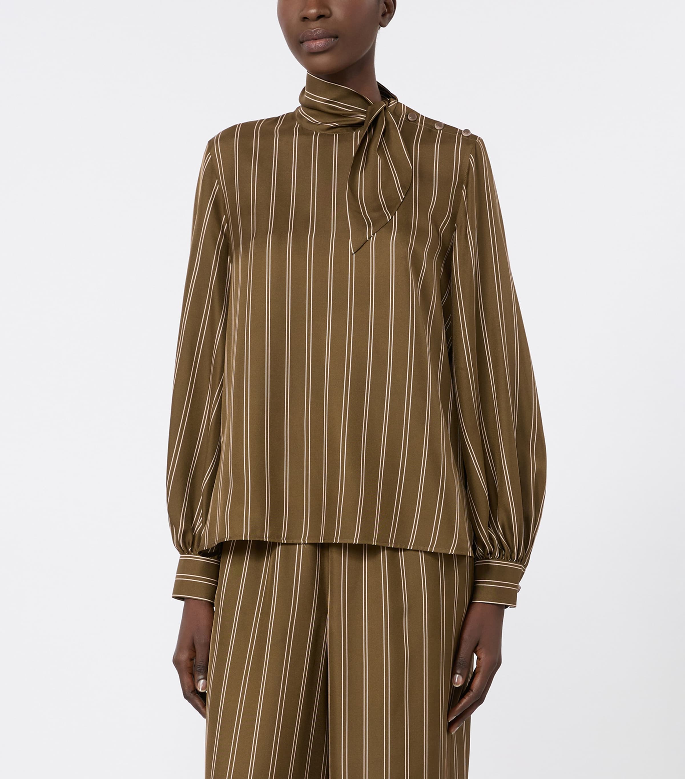 Max Mara Womens Silk Stripe Blouse Kaki Image 3