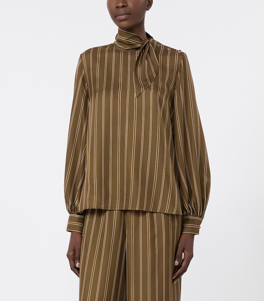 Max Mara Womens Silk Stripe Blouse Kaki Image 3