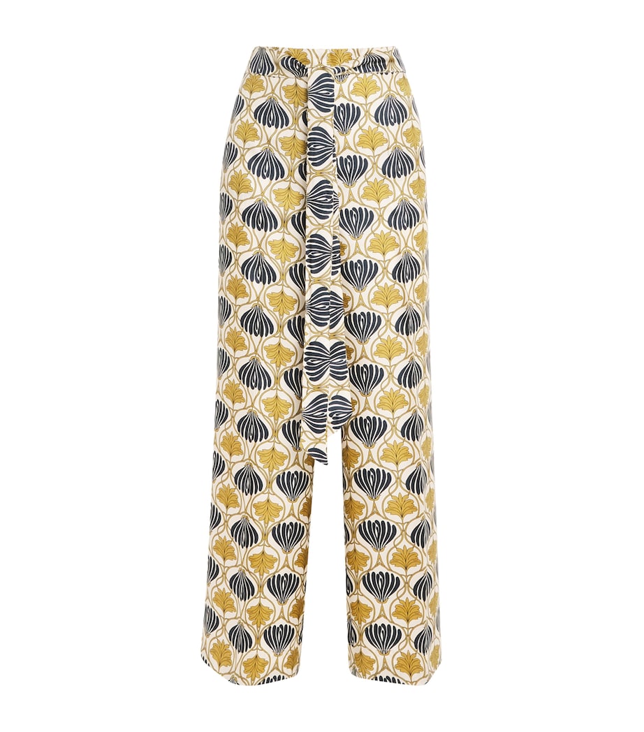 Silk Printed Wide-Leg Trousers MUSTARD Image 1