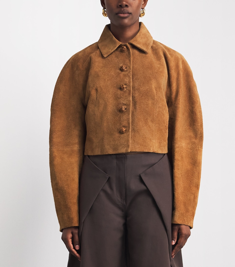 Róhe Womens Textured Suede Cropped Jacket Cognac Image 4