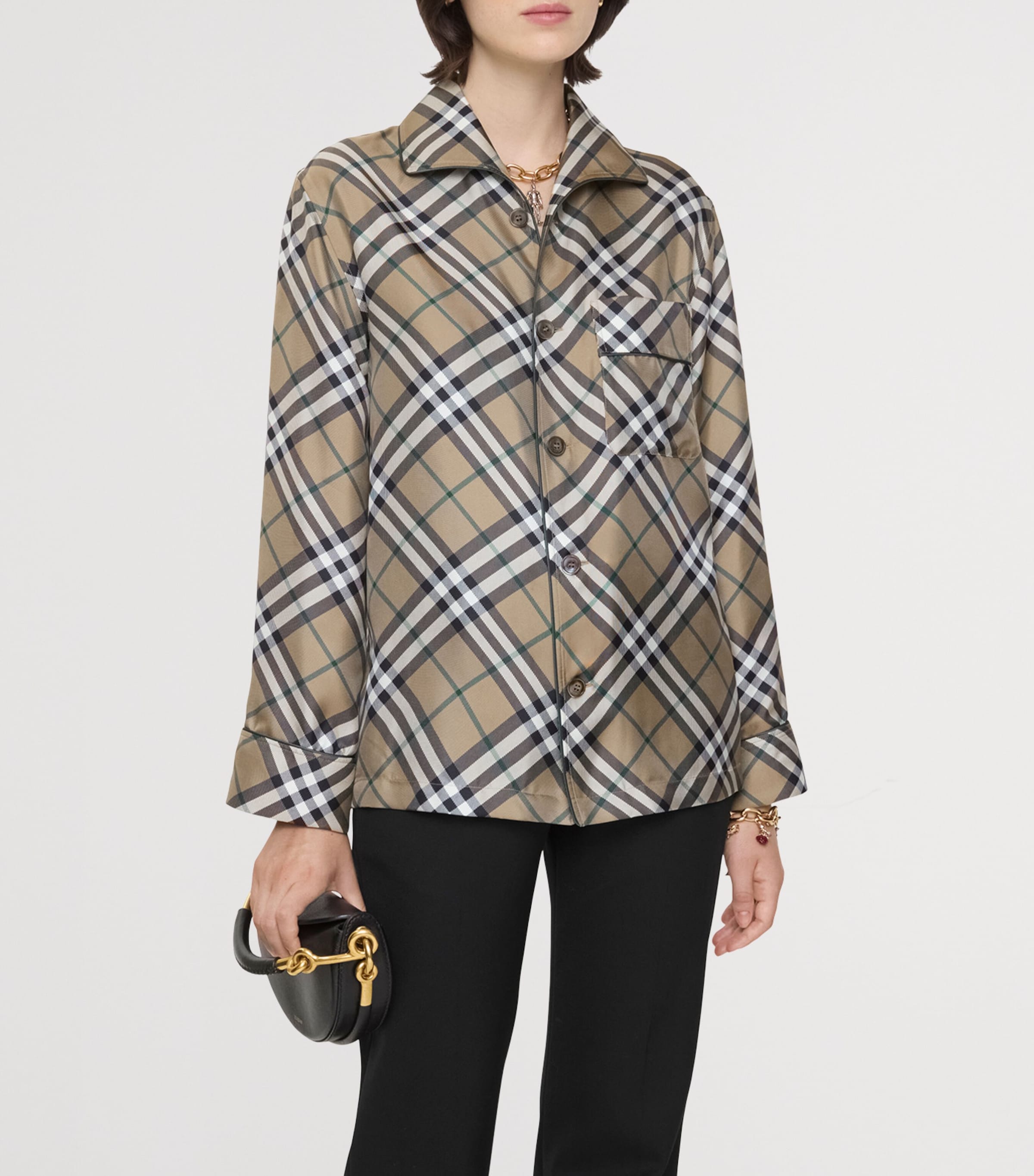 Burberry Womens Silk Check Pyjama Shirt Linden Ip Check Image 2