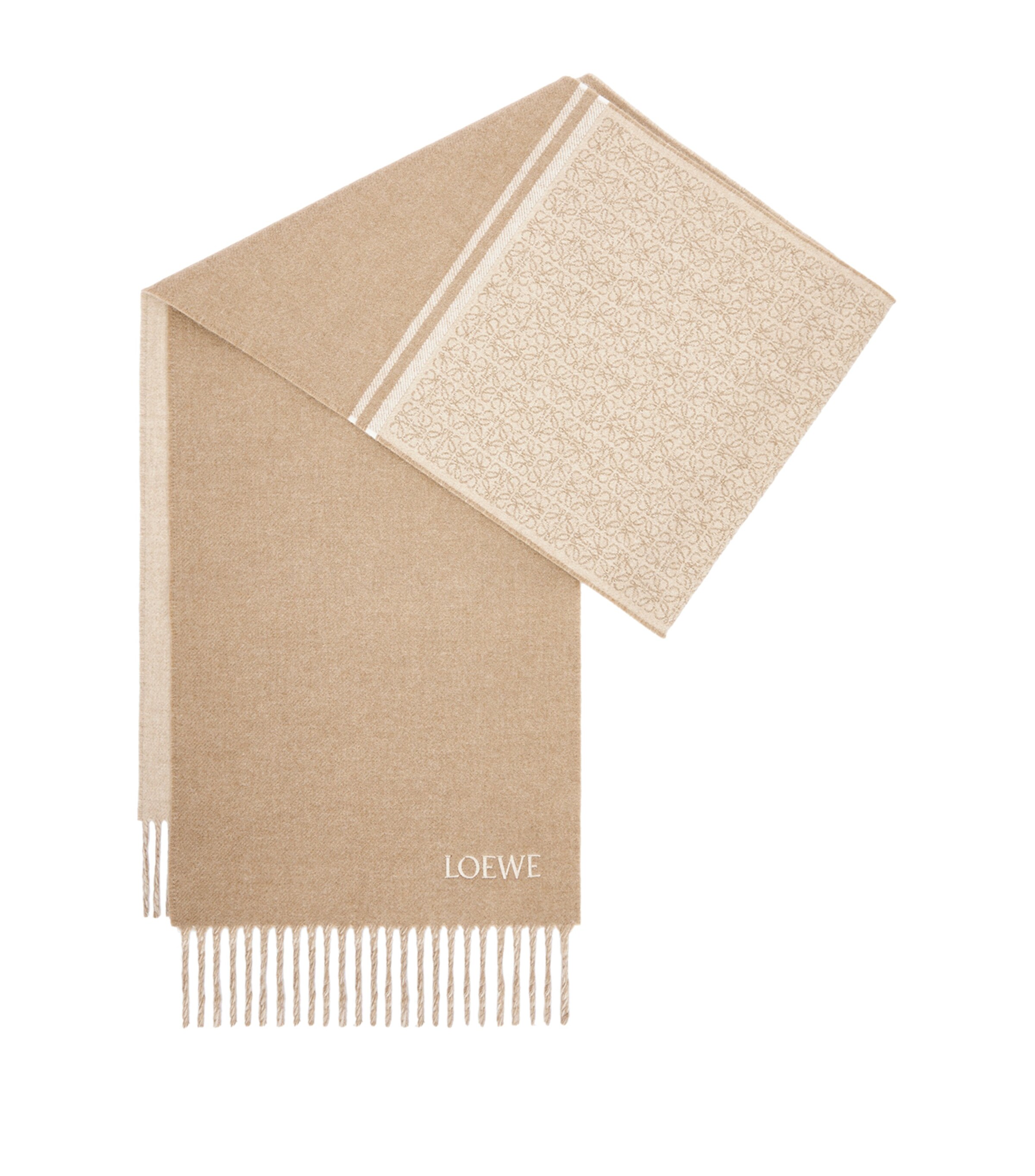 LOEWE Wool-Cashmere Anagram Scarf Camel/white Image 2