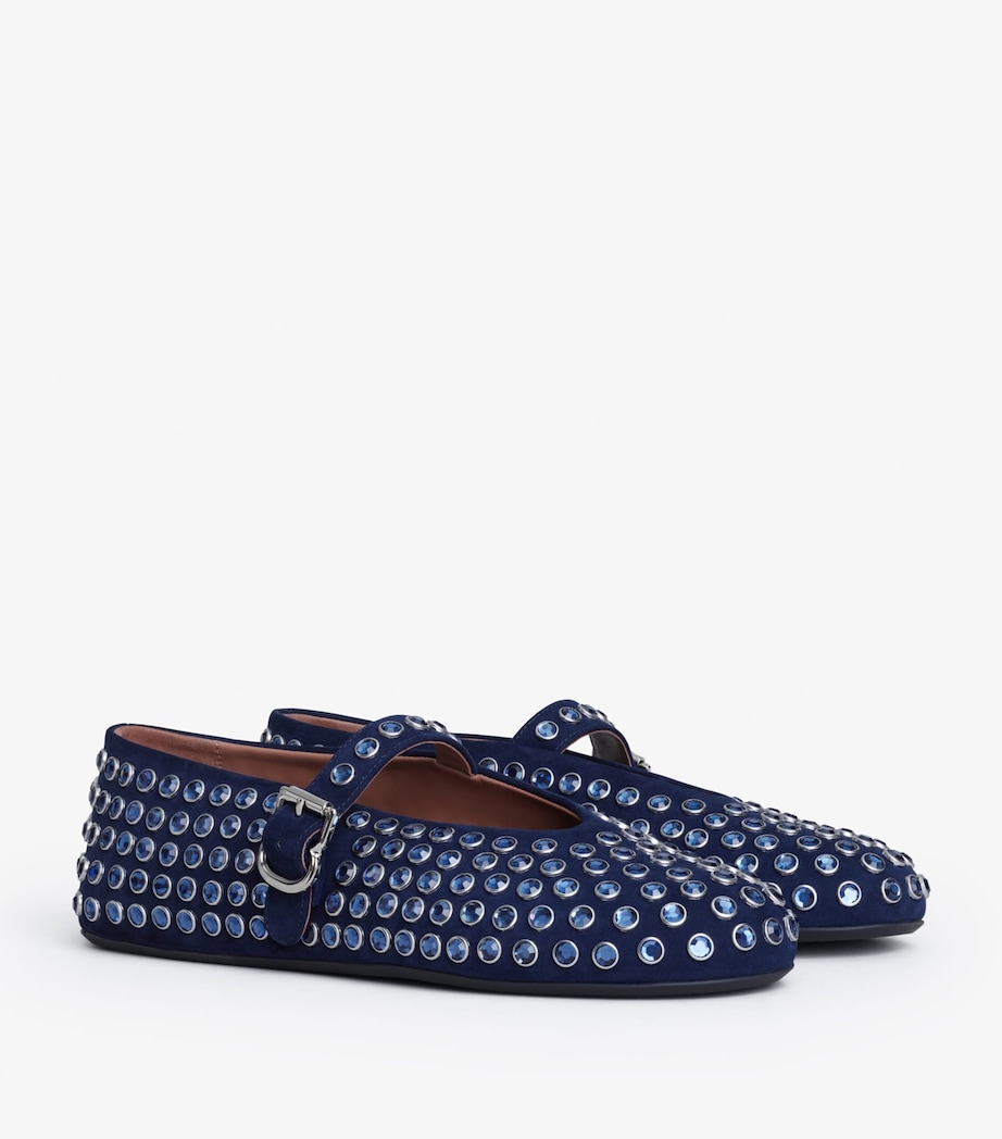 Suede Embellished Ballet Flats BLEU FONCE Image 3