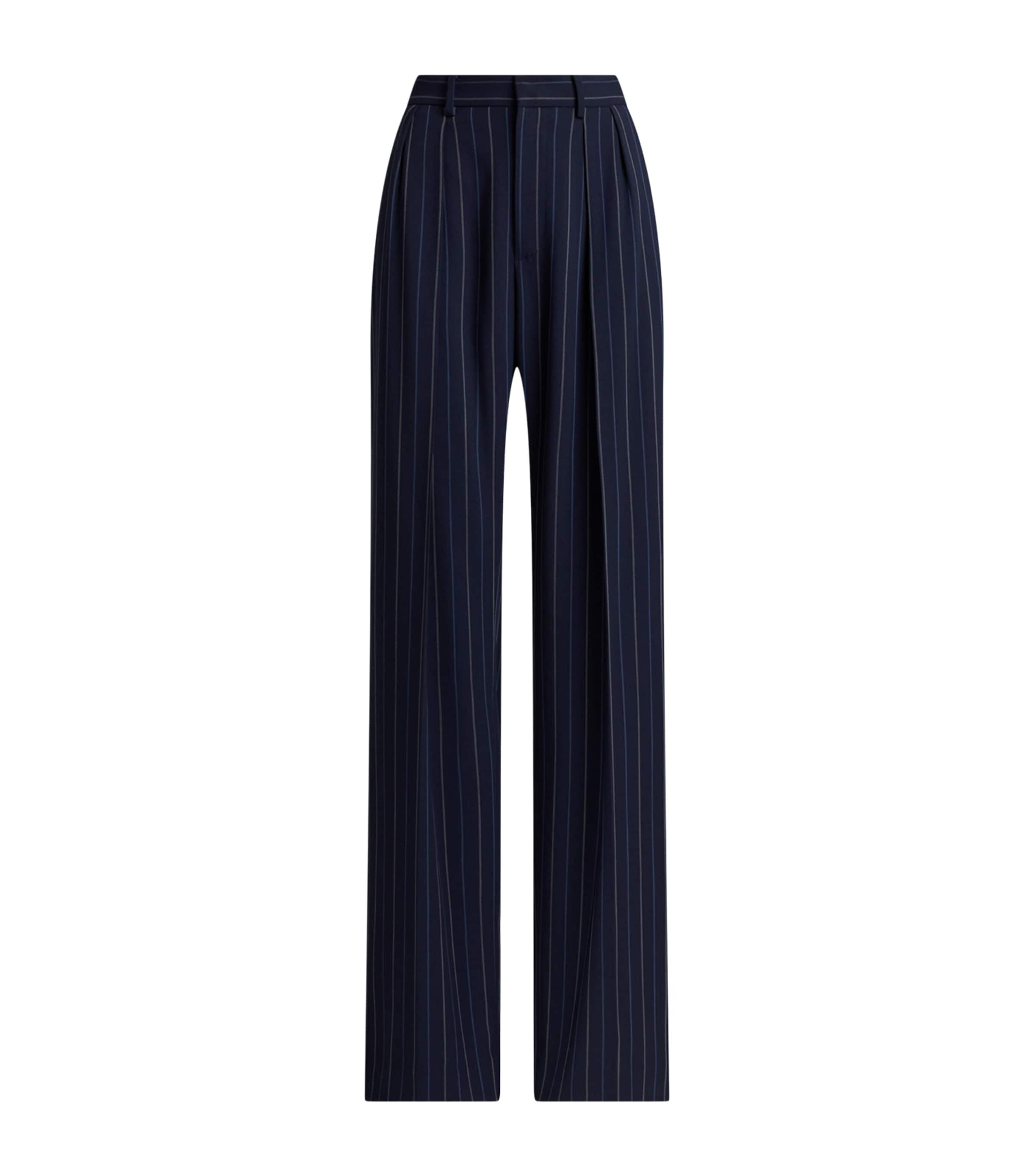 Ralph Lauren Collection Womens Wool Pinstripe Jody Wide-Leg Trousers Navy Image 1