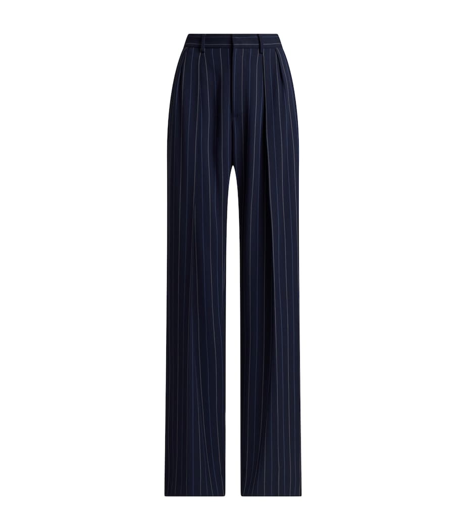 Ralph Lauren Collection Womens Wool Pinstripe Jody Wide-Leg Trousers Navy Image 1