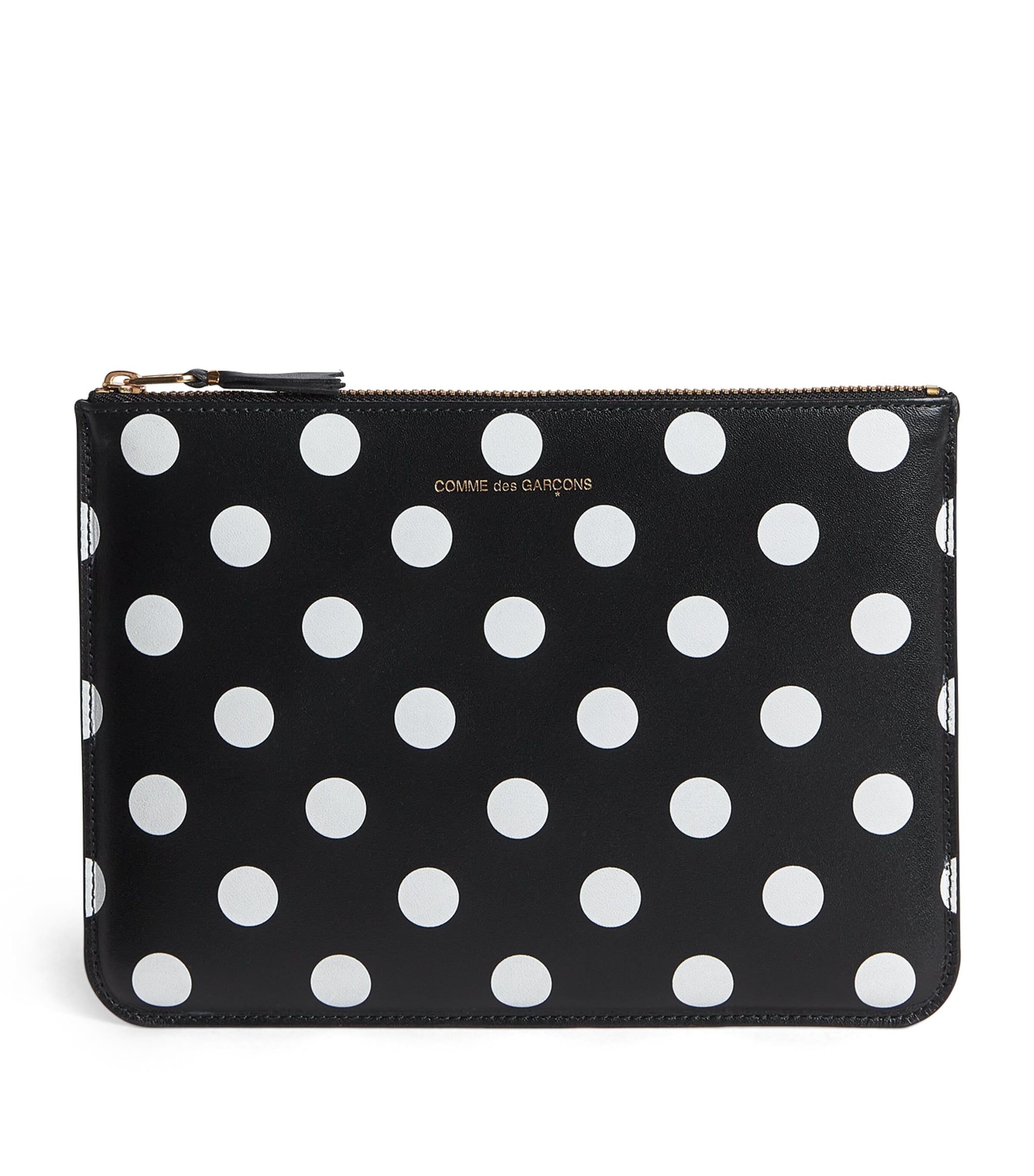 Comme Des Garçons Large Leather Polka-dot Zipped Pouch In Black