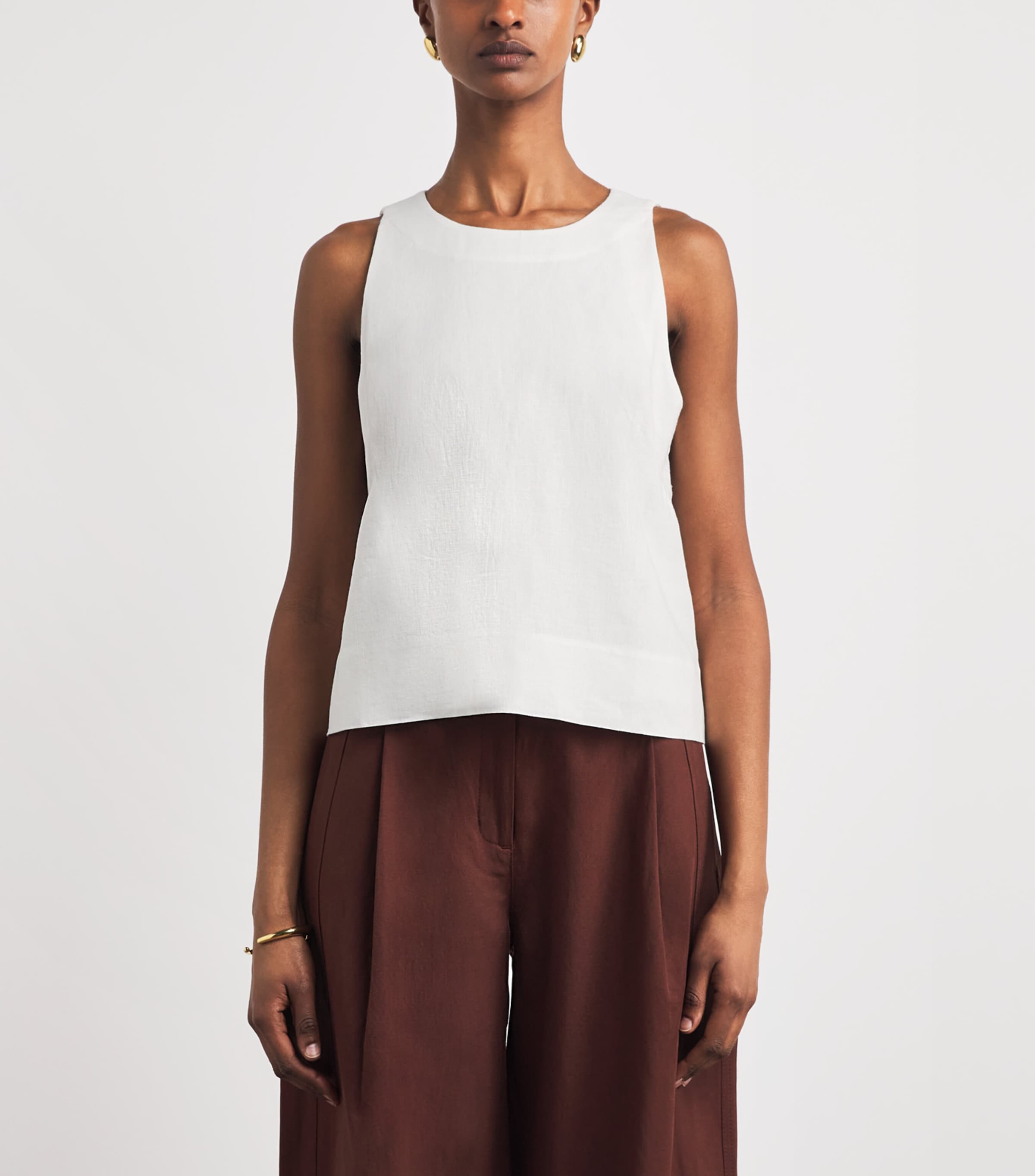 ME+EM Womens Linen-Blend Creaseless Shell Top Soft White Image 4