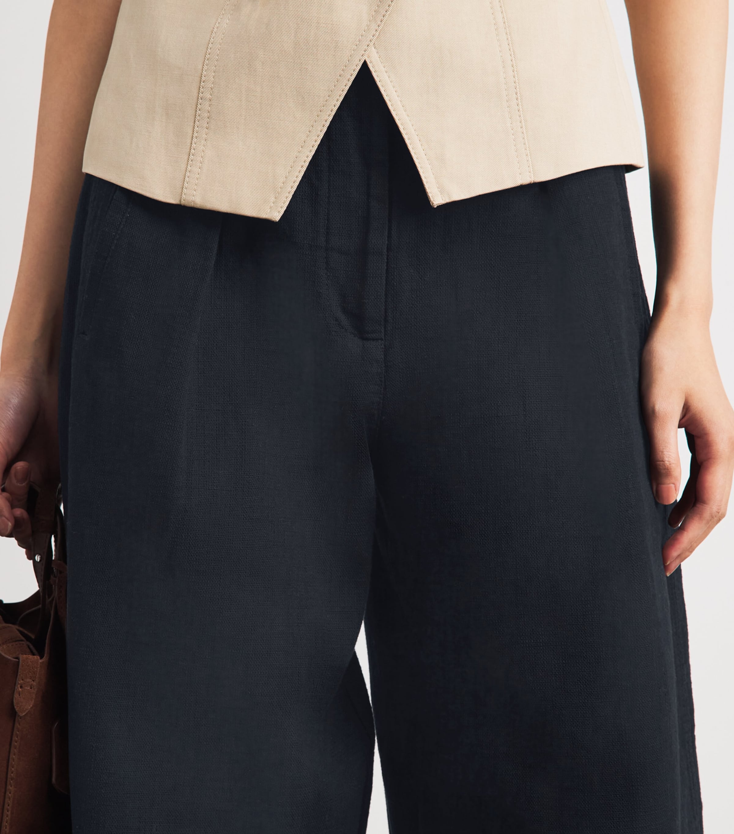 ME+EM Womens Cotton Barrel-Leg Trousers Summer Navy Image 3