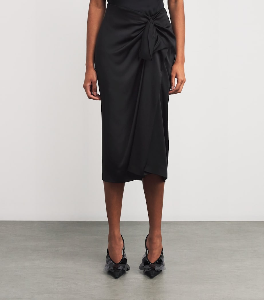 Satin Gathered Midi Skirt 1000 BLACK Image 3