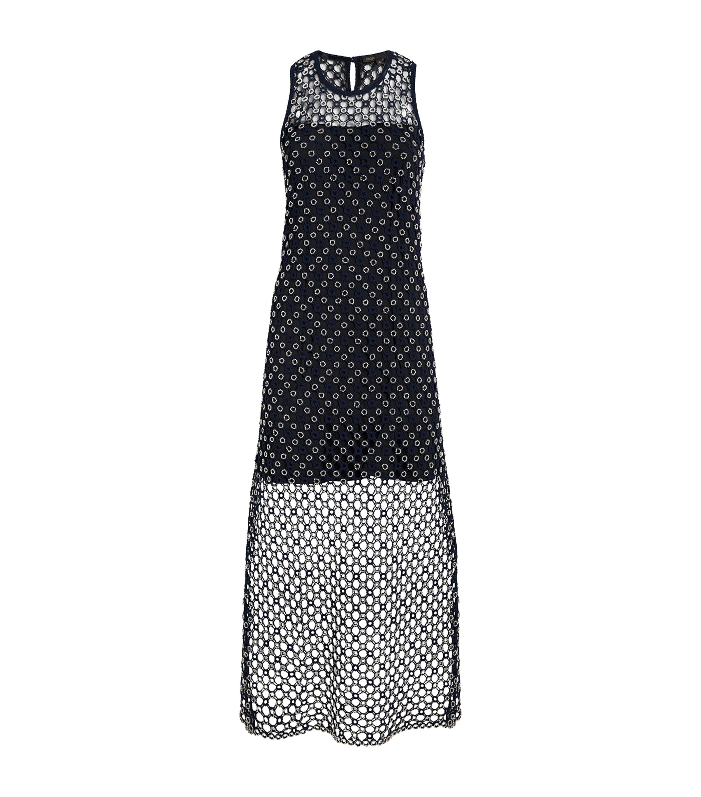 Maje Crochet Beaded Midi Dress In Blue