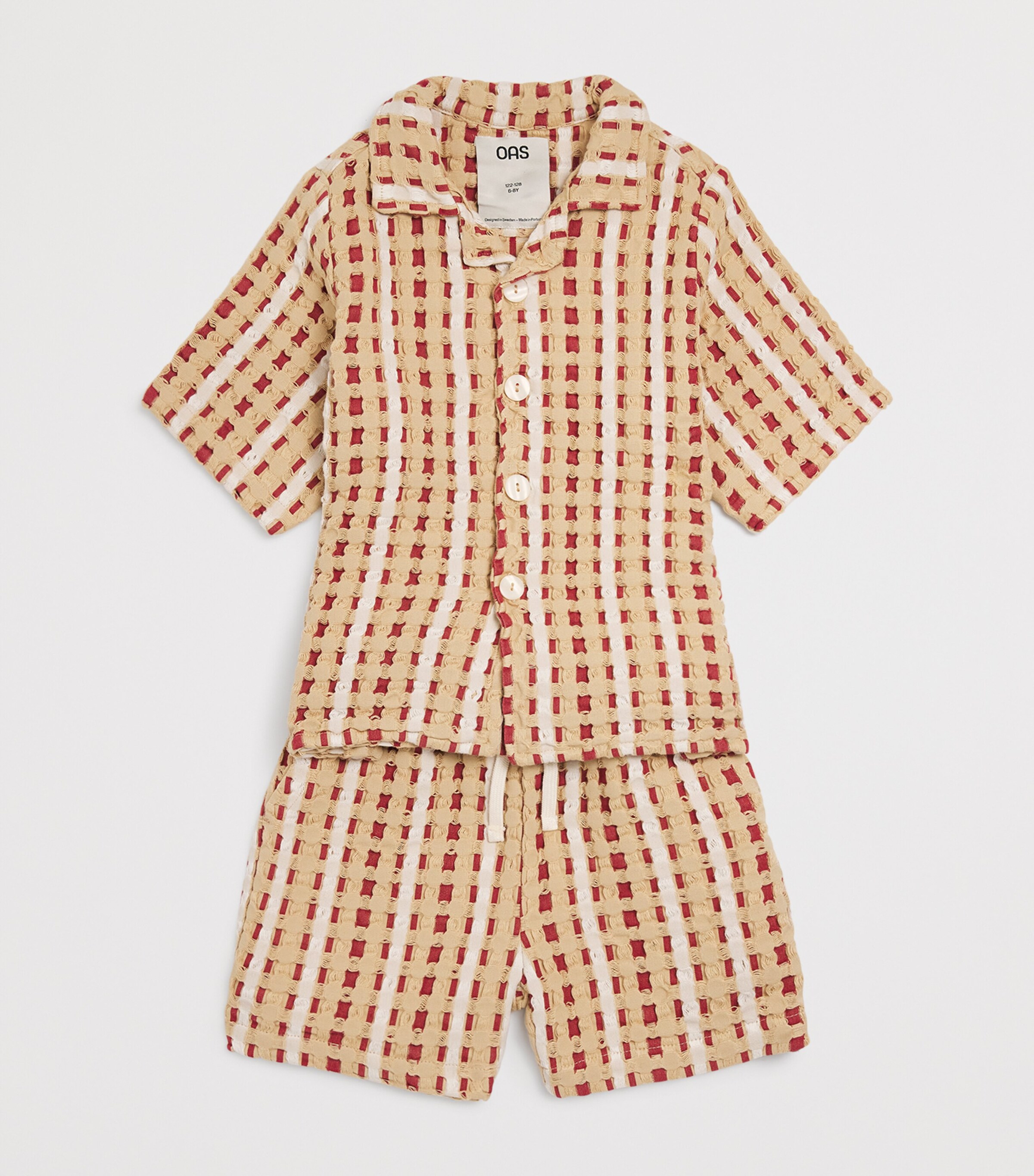 OAS Cotton Waffle Weave Lano Nicaro Shirt (4-12 Years) Red Image 3