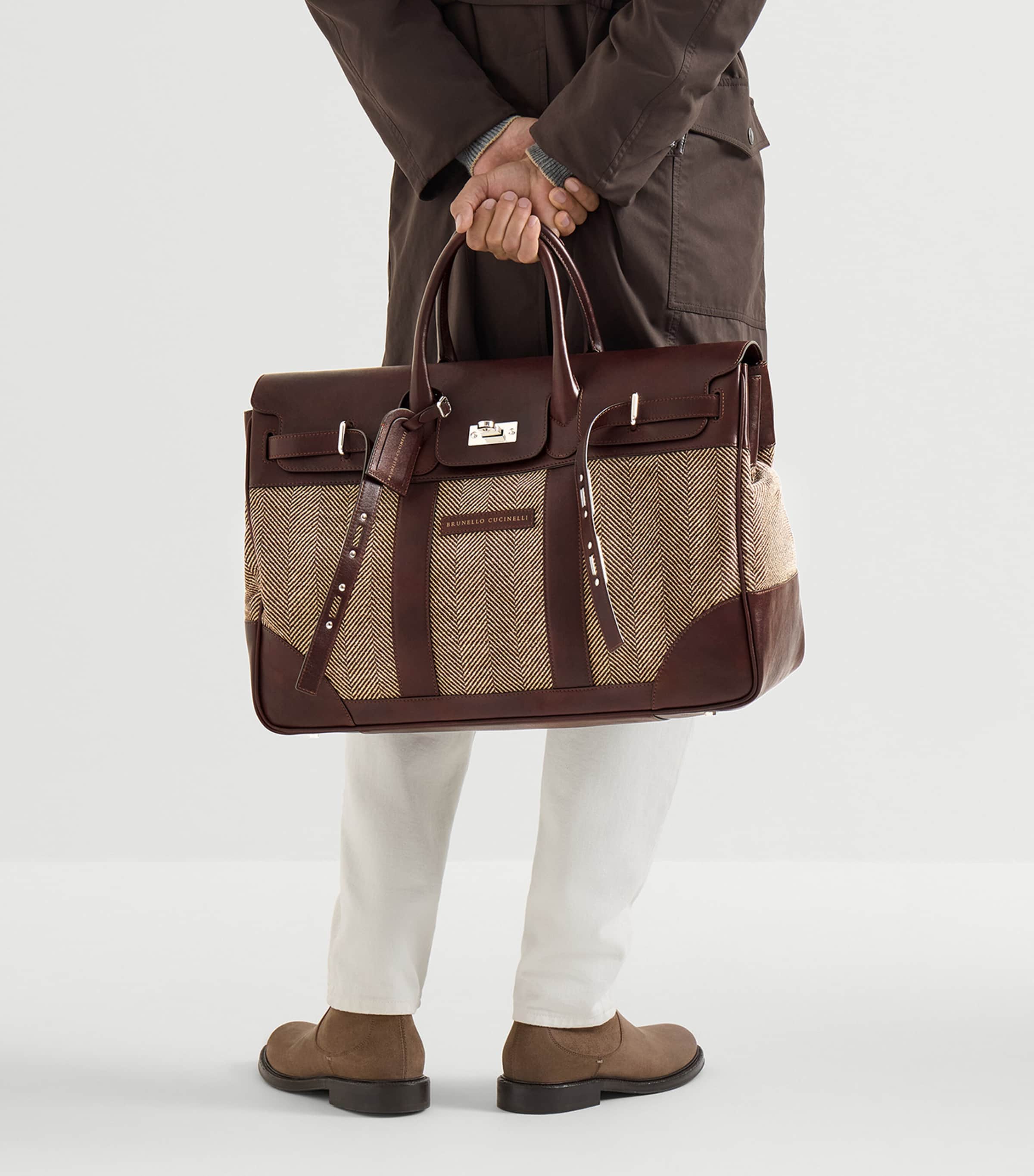 Brunello Cucinelli Leather-Trim Chevron Holdall Image 2