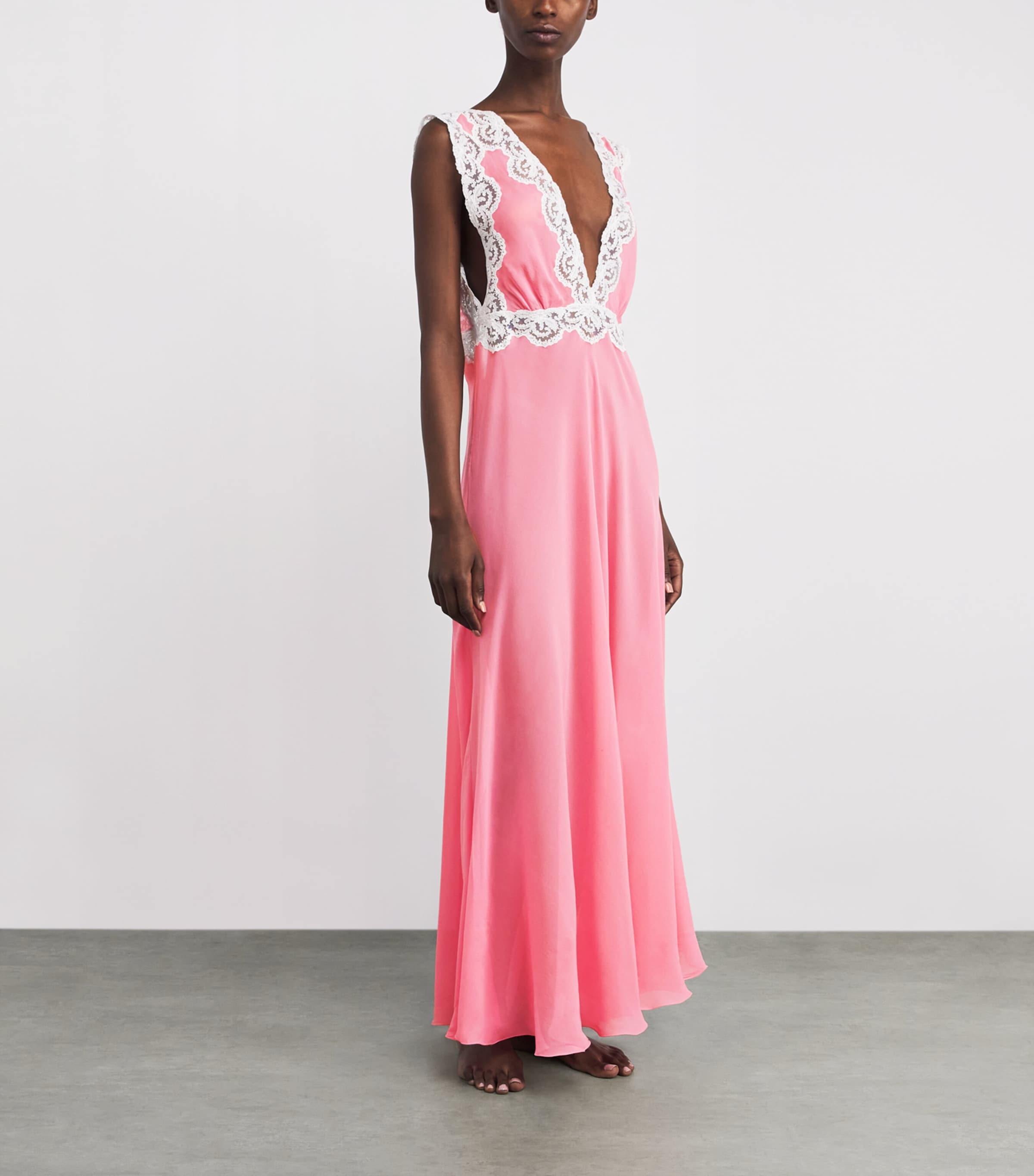 Loretta Caponi Womens Silk Dalila Maxi Nightgown Pink Dawn Image 2