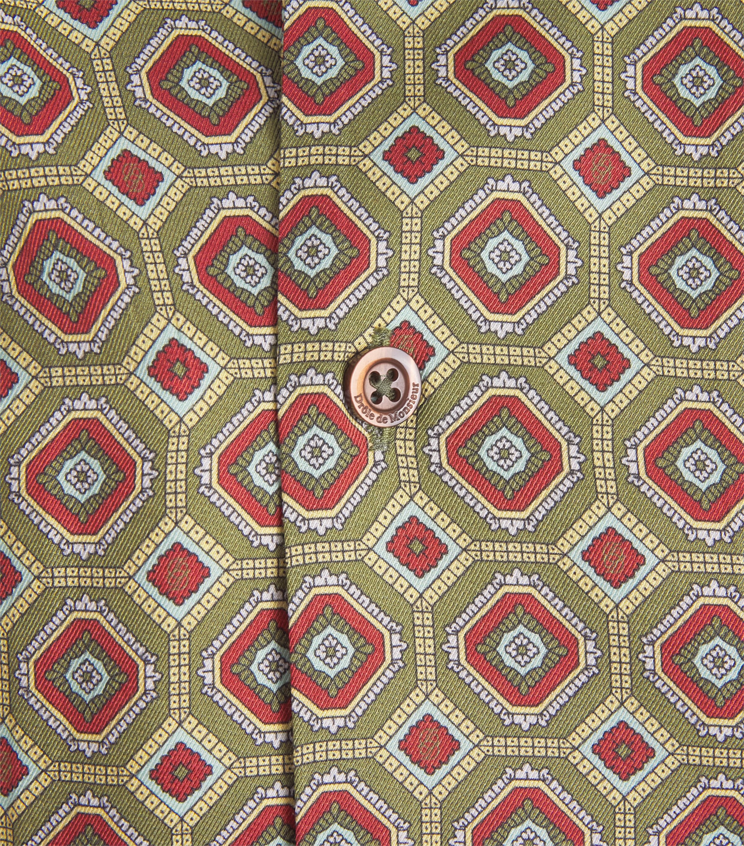 Drôle De Monsieur Mens Chemise Geometric Print Shirt Kaki Image 6