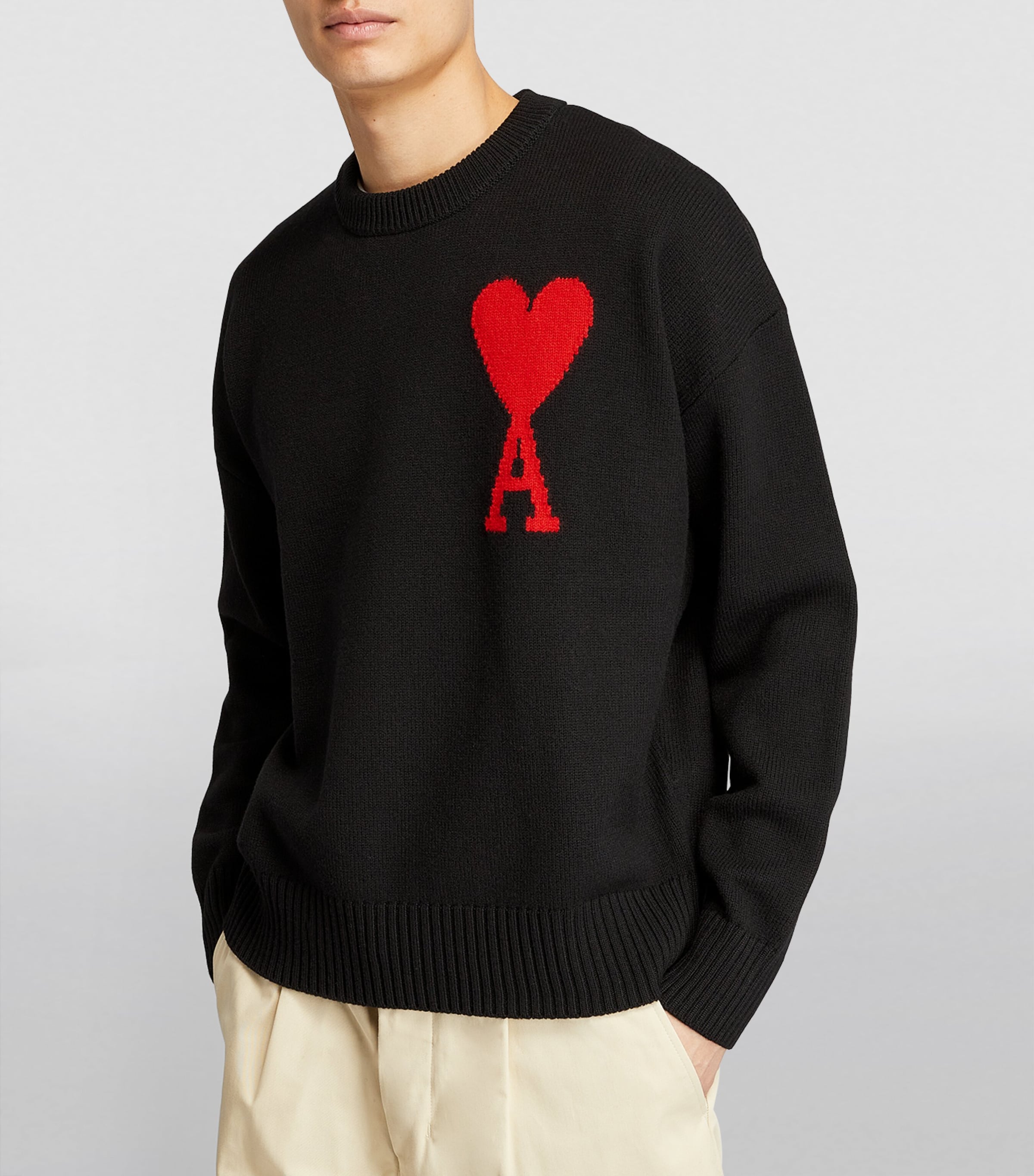 AMI Paris Black Virgin Wool Ami de Coeur Sweater | Harrods US