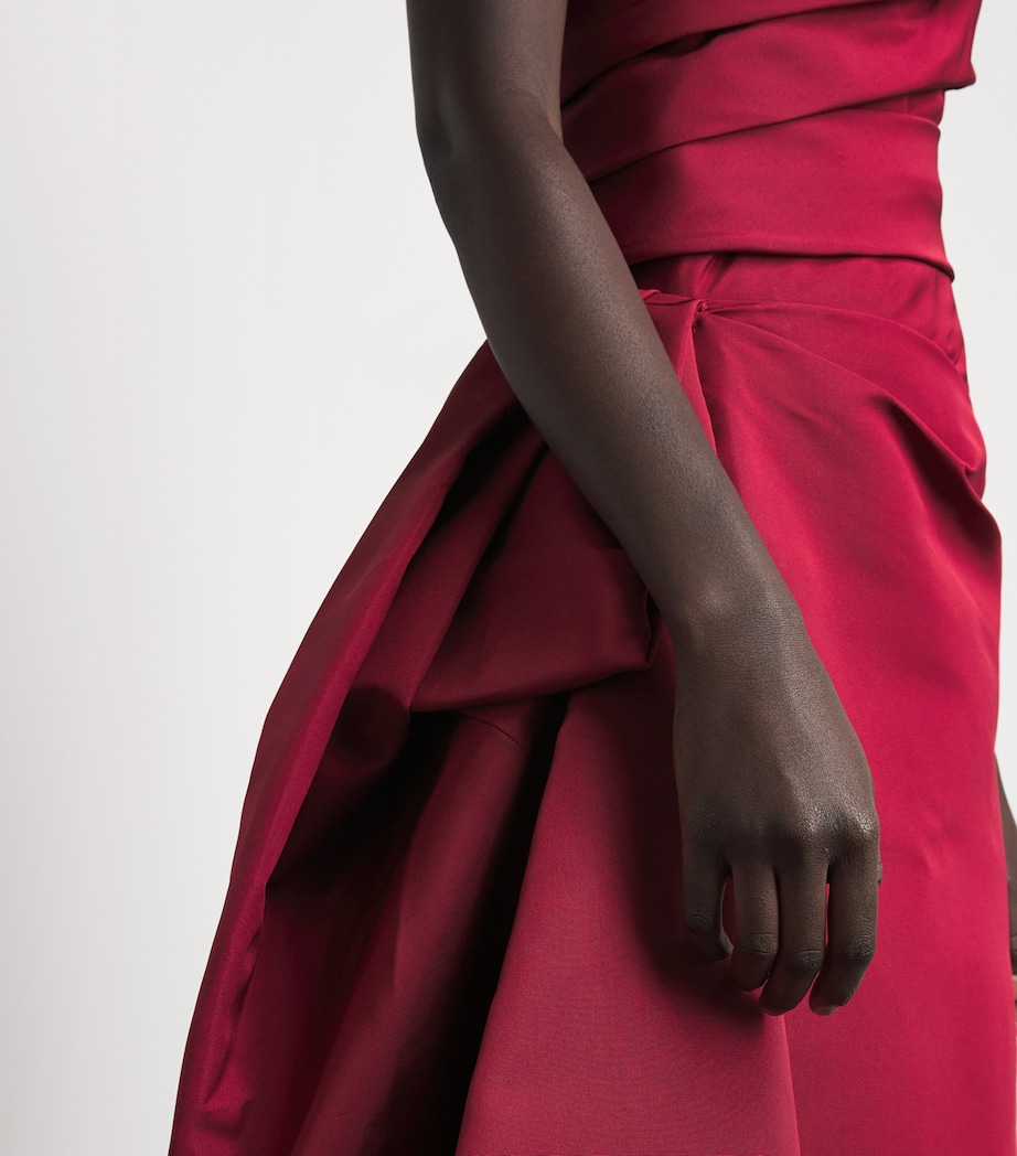 Monique Lhuillier Womens Draped Asymmetric-Neck Gown Rhubarb Image 2