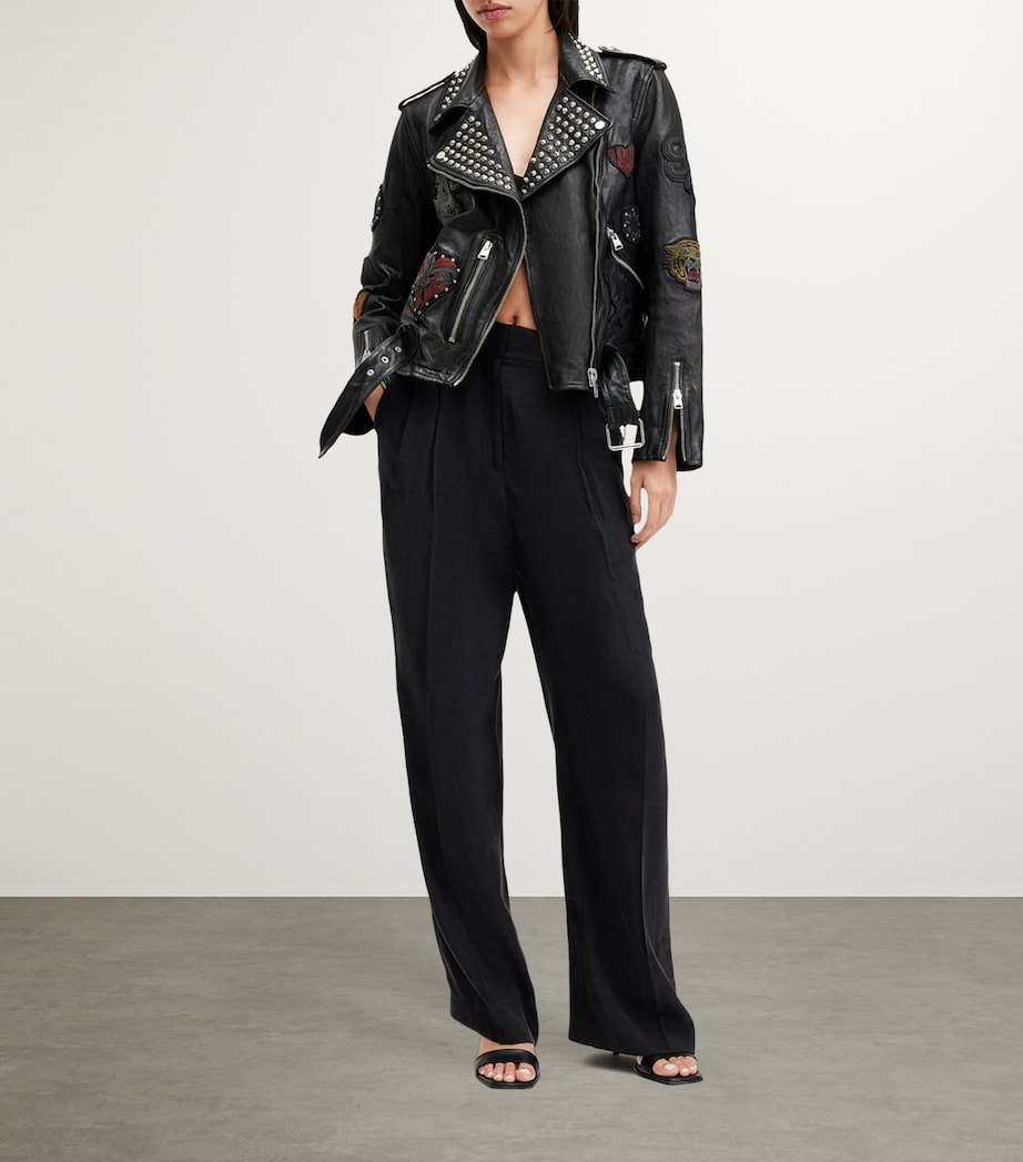 Leather College Biker Jacket BLACK Image 2