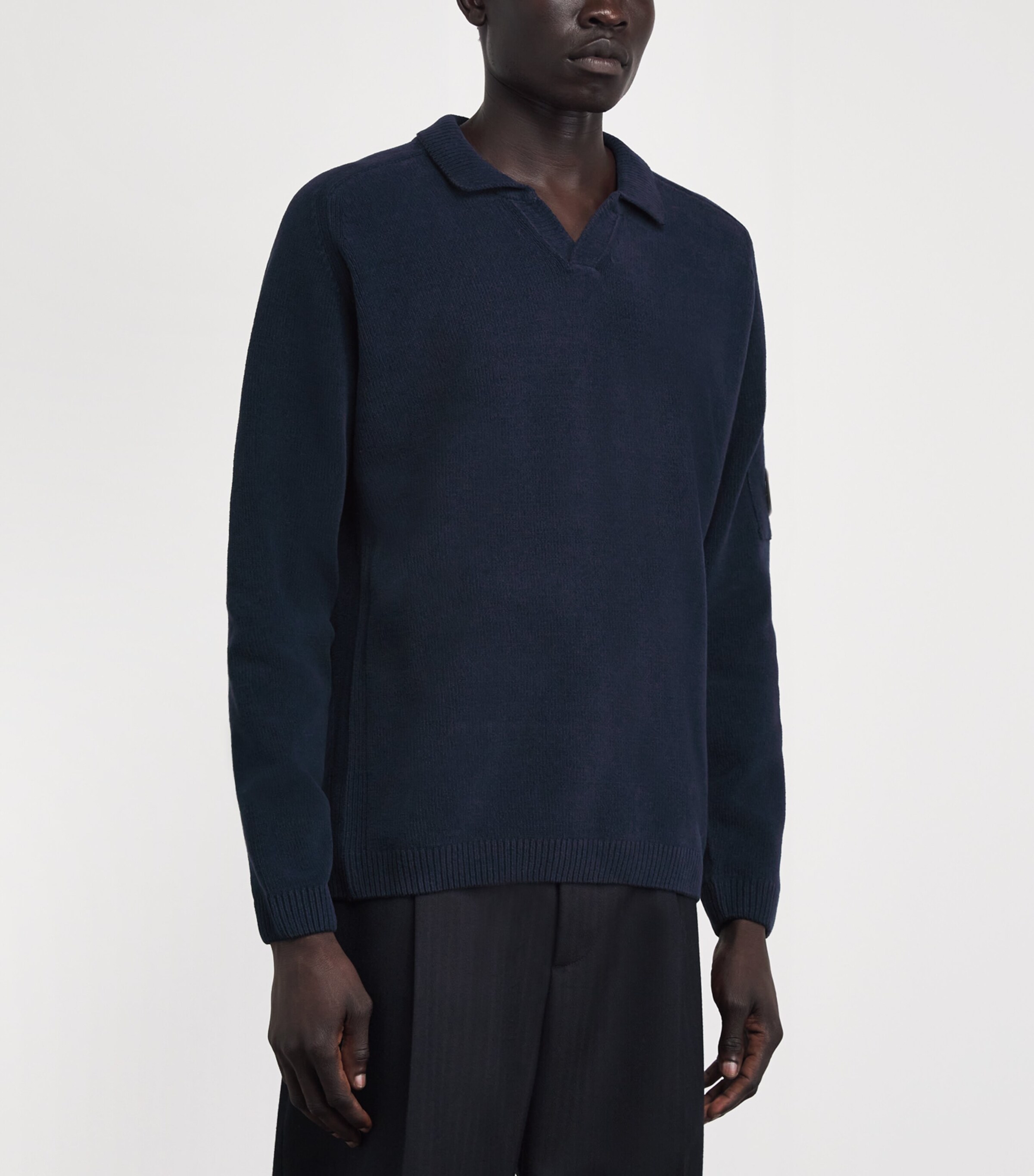 C.P. Company Mens Cotton Chenille Lens Polo Sweater Midnight Navy Image 4