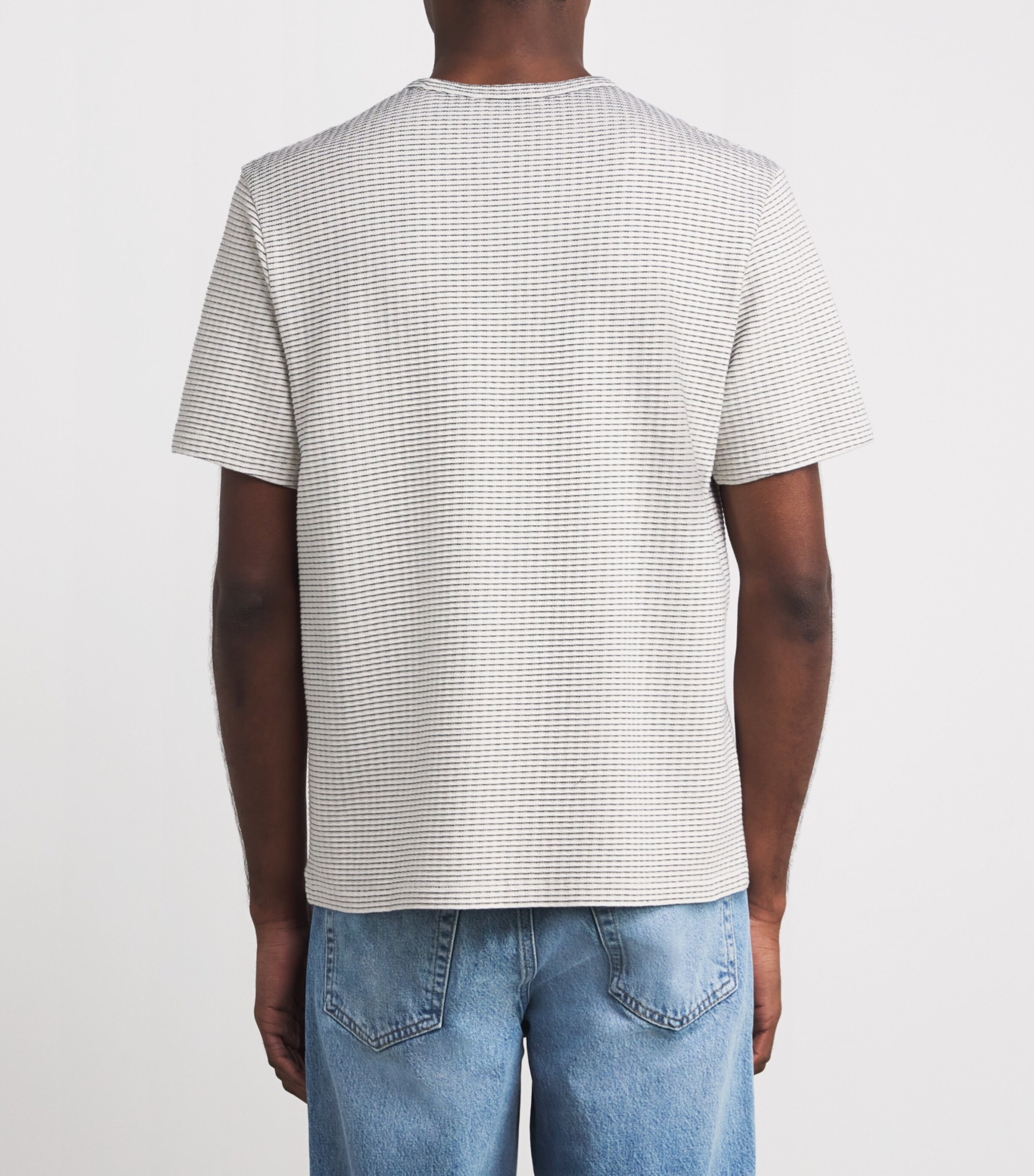 FRAME Mens Cotton Jacquard-Stripe T-Shirt White/navy Stripe Image 4
