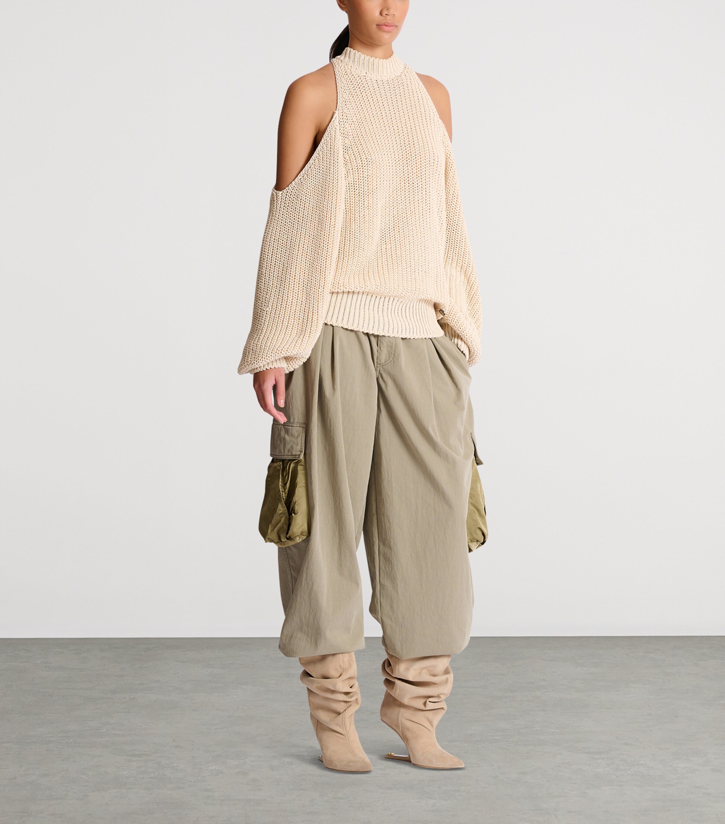 Balmain Womens Cotton High-Neck Sweater Naturel Image 4