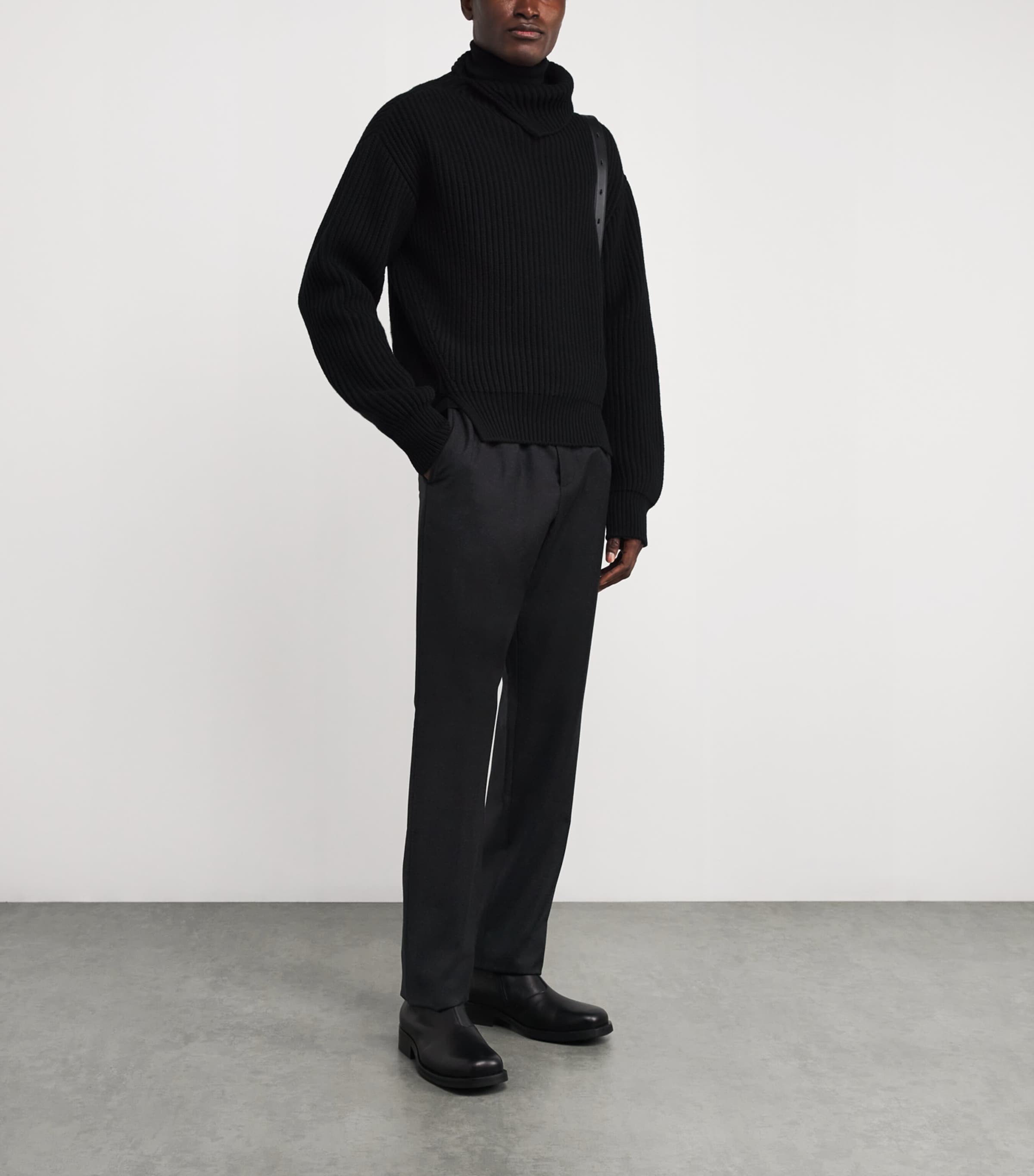 Wool Drawstring Straight Trousers K76 - DARK GREY Image 2