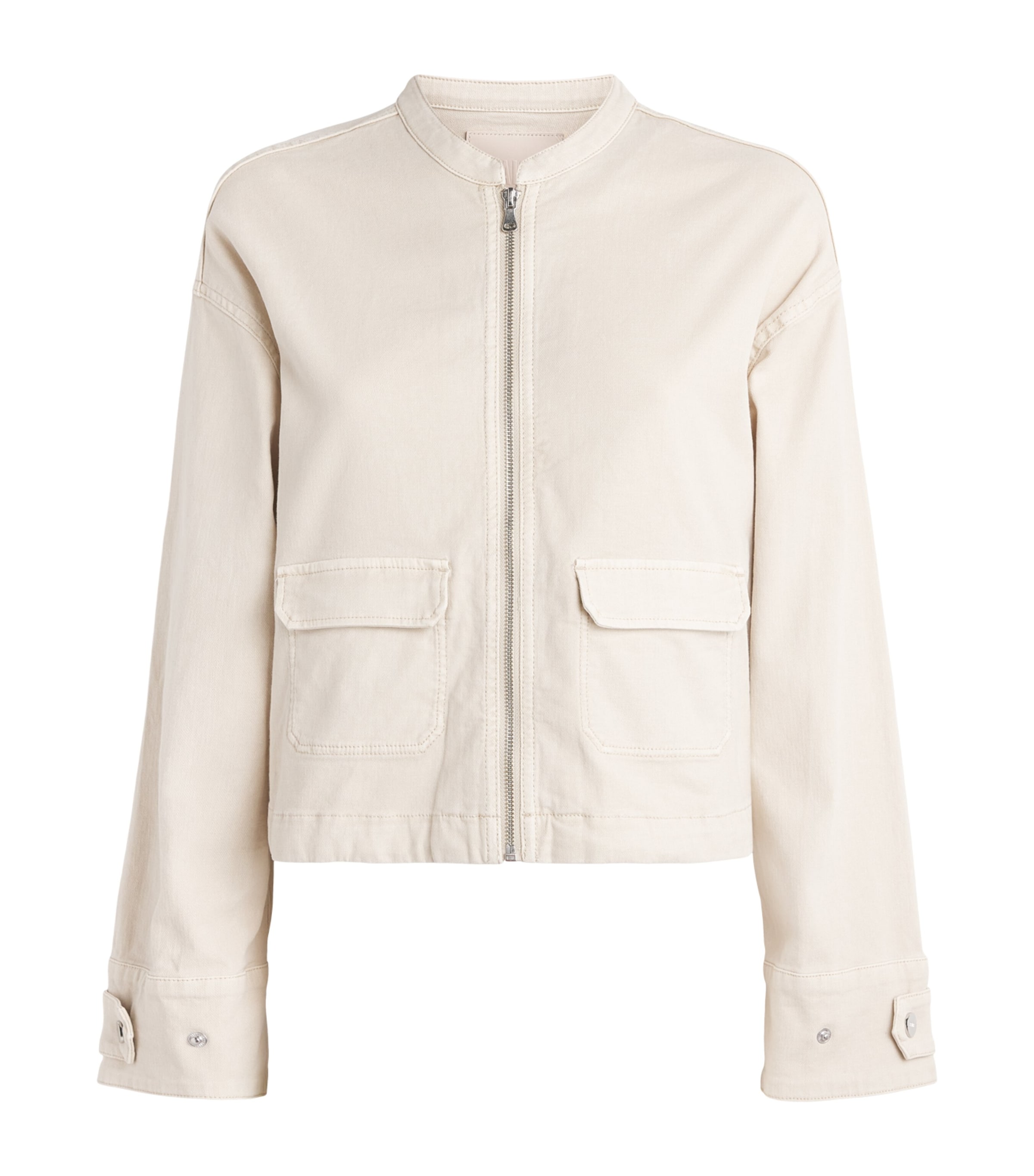 PAIGE Womens Stretch-Cotton Kiran Bomber Jacket Vintage Biscotti Image 1
