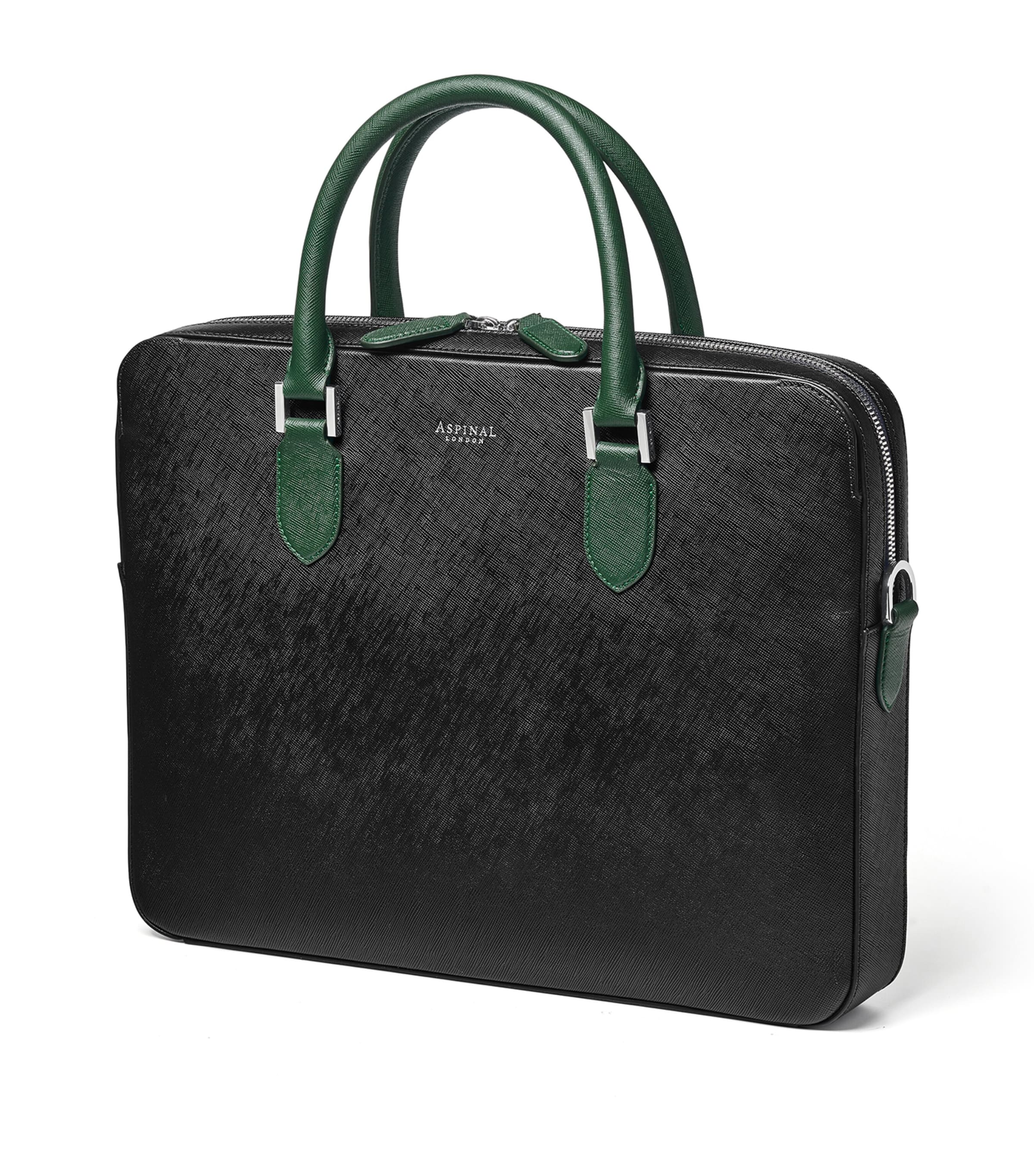 Slim Leather Shield Briefcase BLACK Image 3