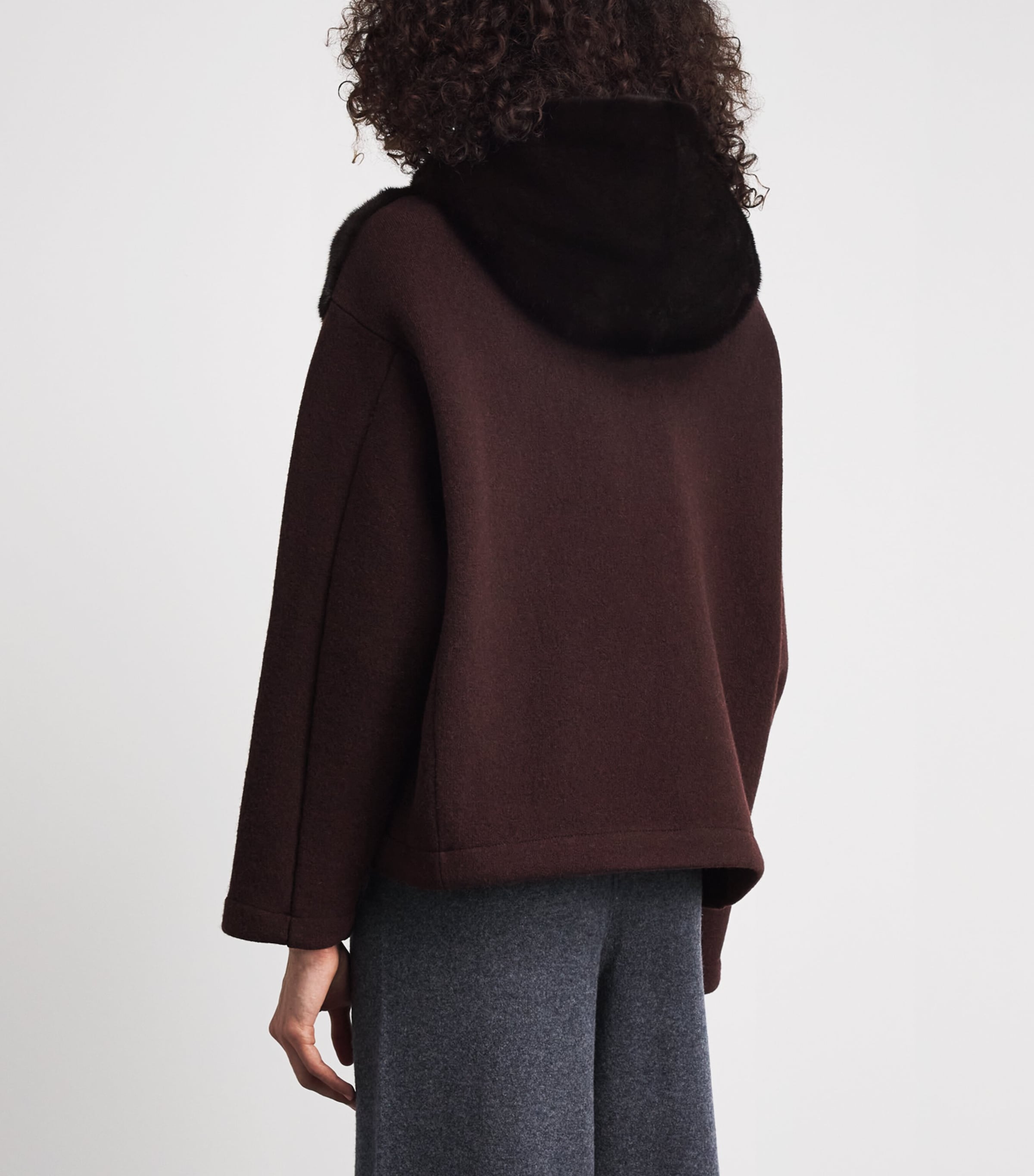 Yves Salomon Womens Wool-Blend Mink Front Hoodie Image 5