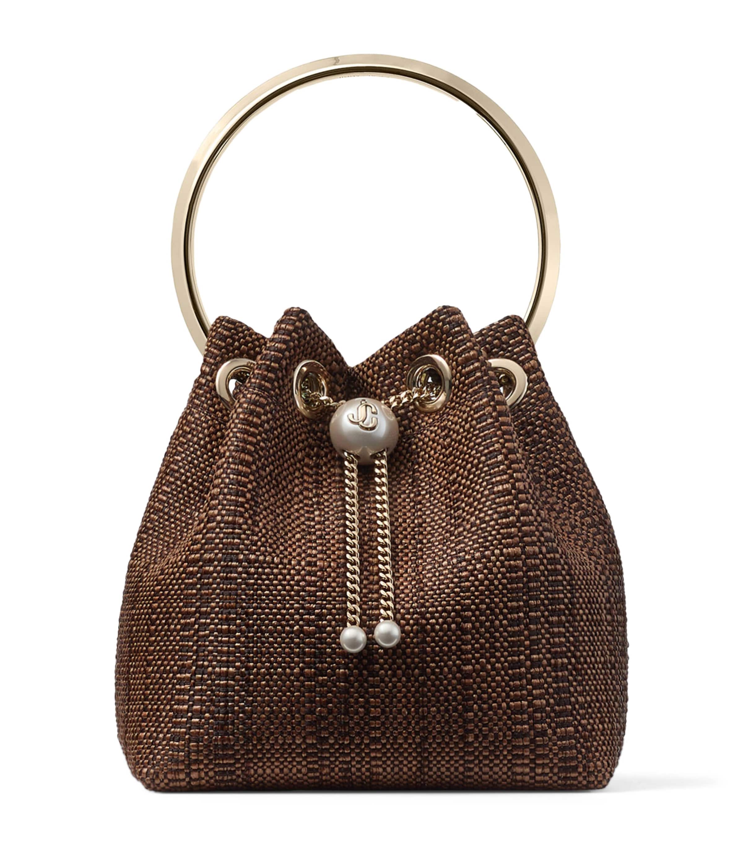 Jimmy Choo Bon Bon Woven Top-Handle Bag Tan/light Gold Image 1