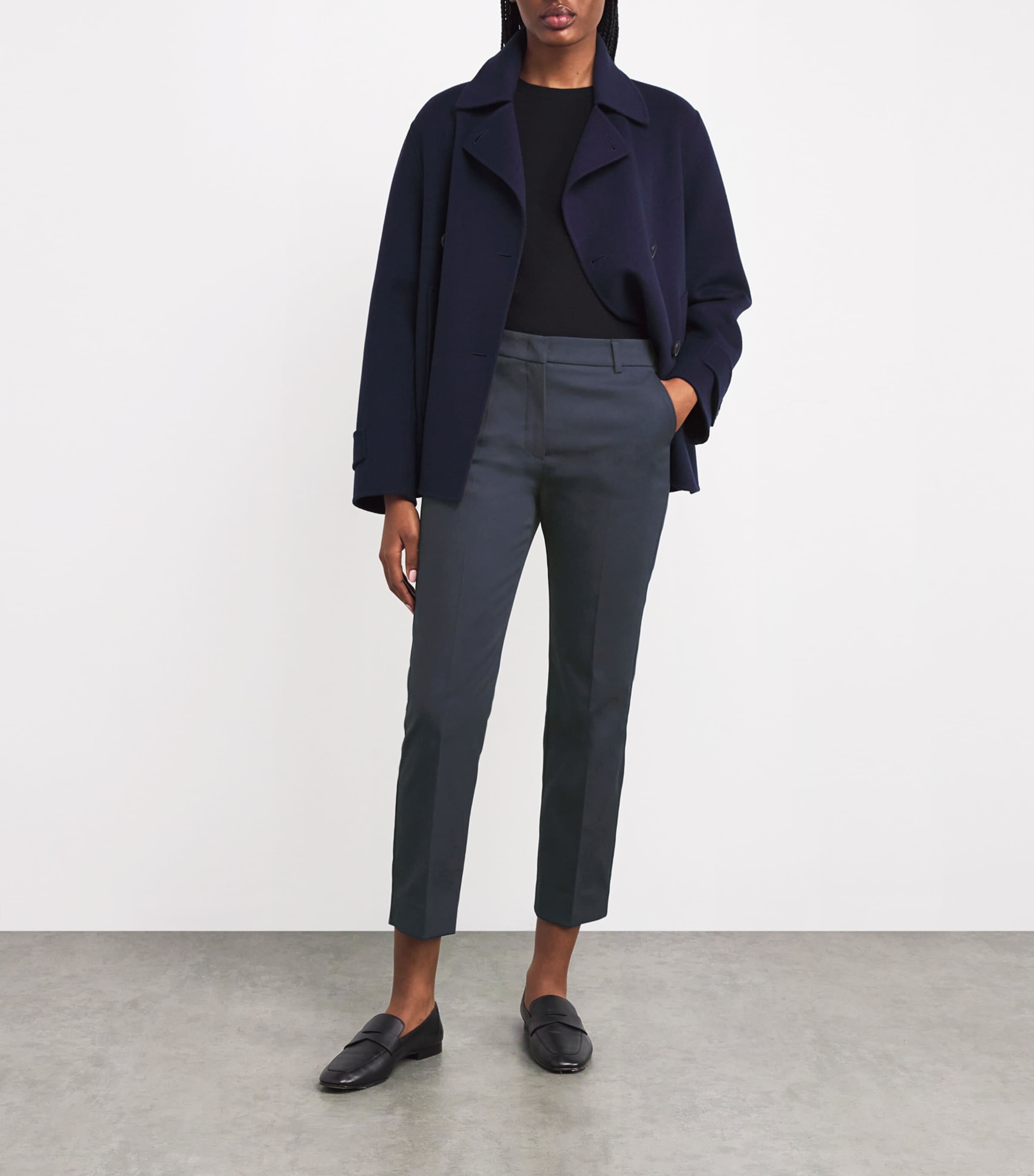 Weekend Max Mara Womens Stretch-Cotton Cigarette Trousers Navy Image 2