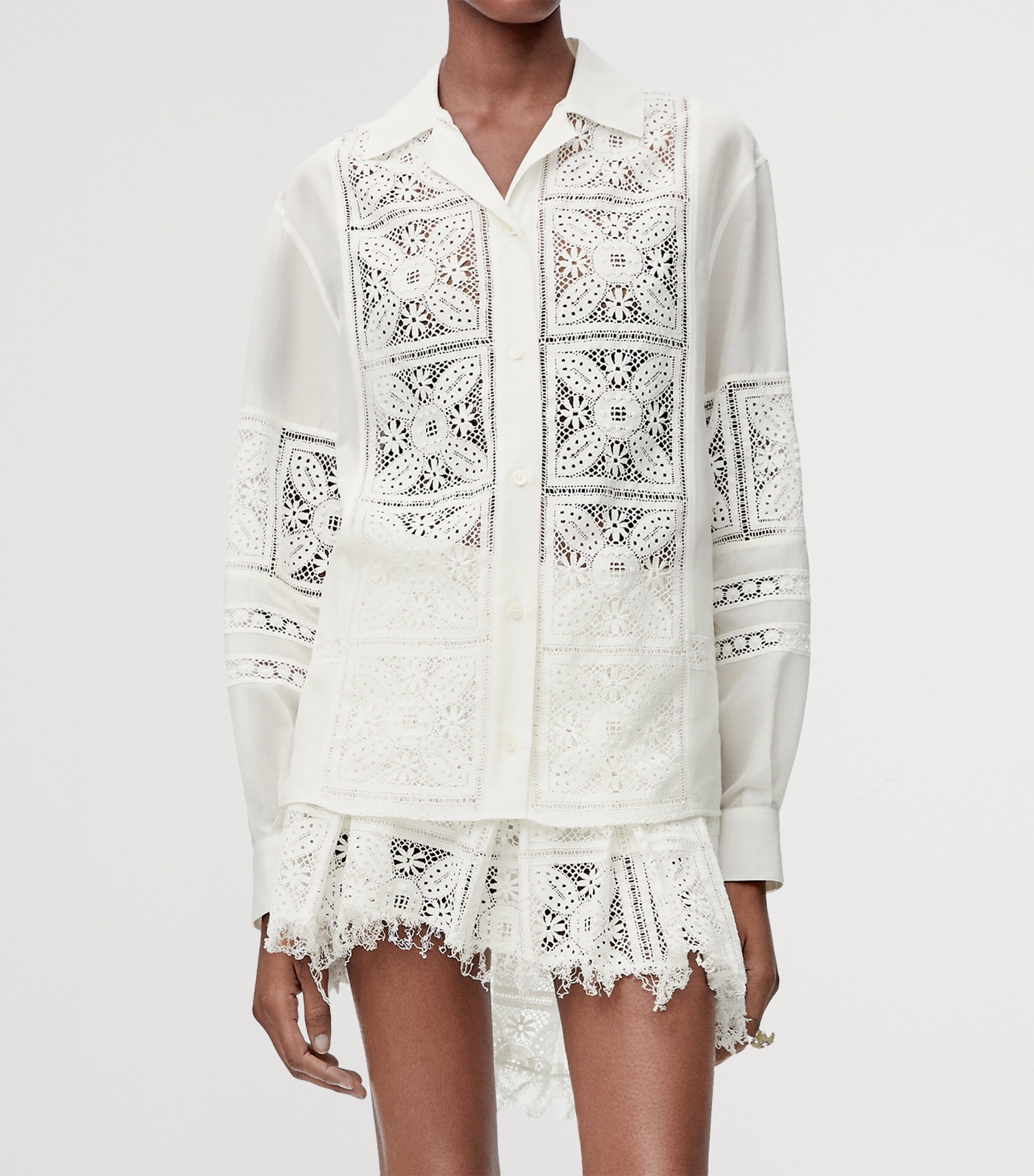 LOEWE Womens x Paula's Ibiza Cotton-Blend Lace Shirt White Image 3