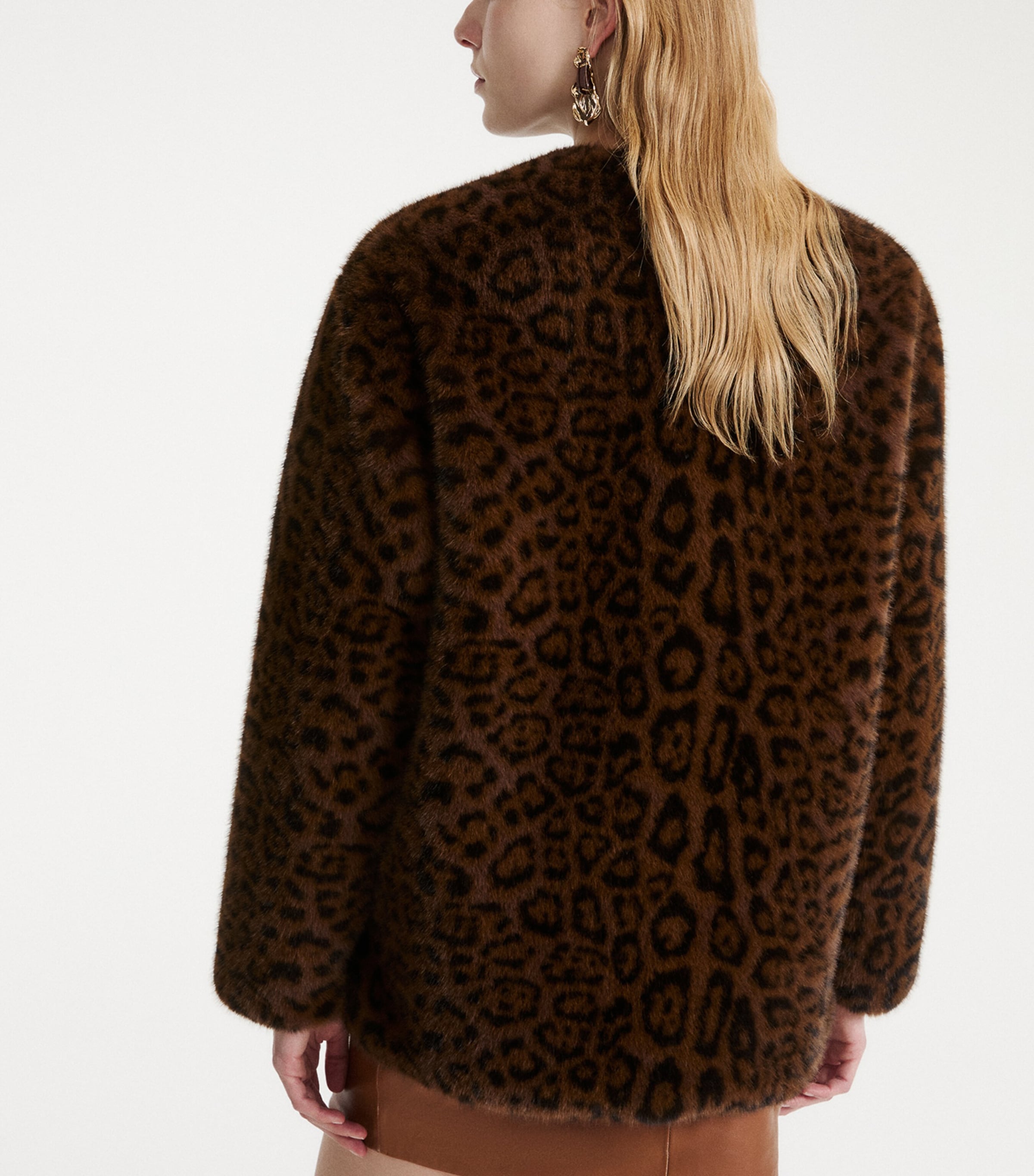 Marella Womens Faux Fur Leopard Print Jacket Cocoa Image 3