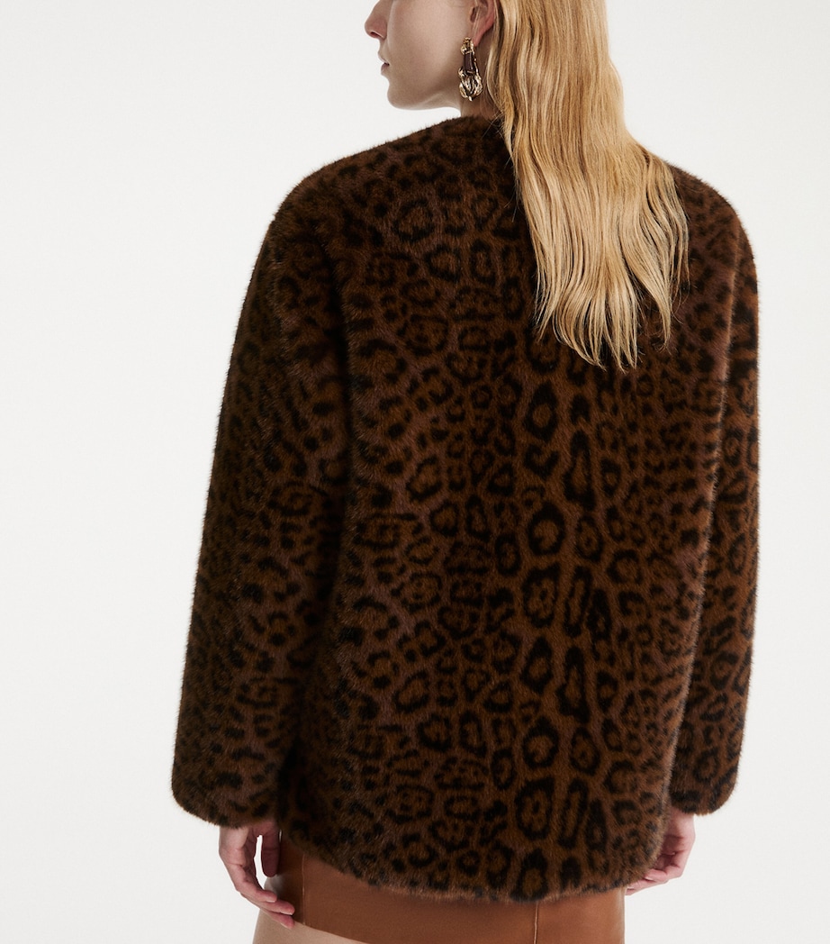 Marella Womens Faux Fur Leopard Print Jacket Cocoa Image 3