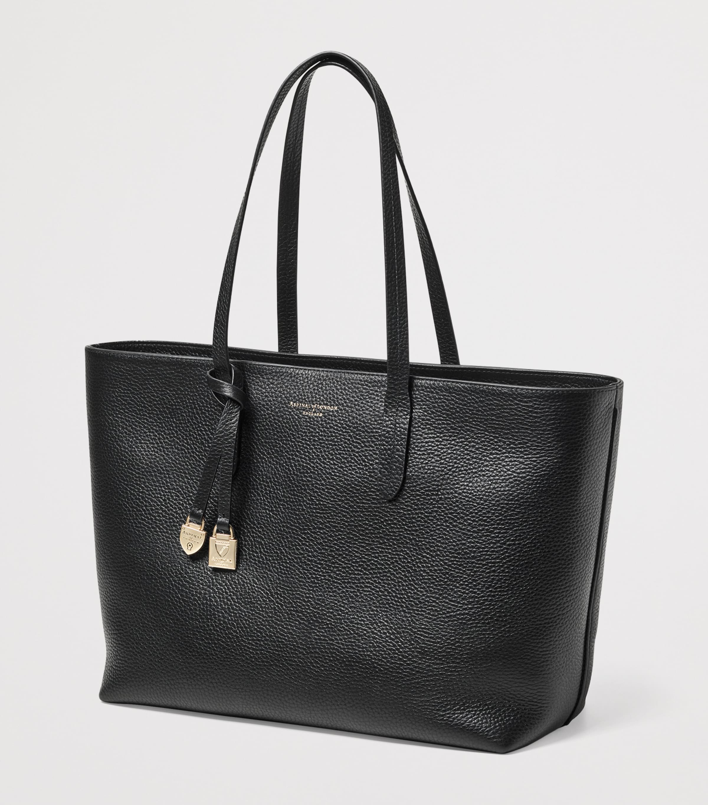 Leather East West Tote Bag BLACK Image 3