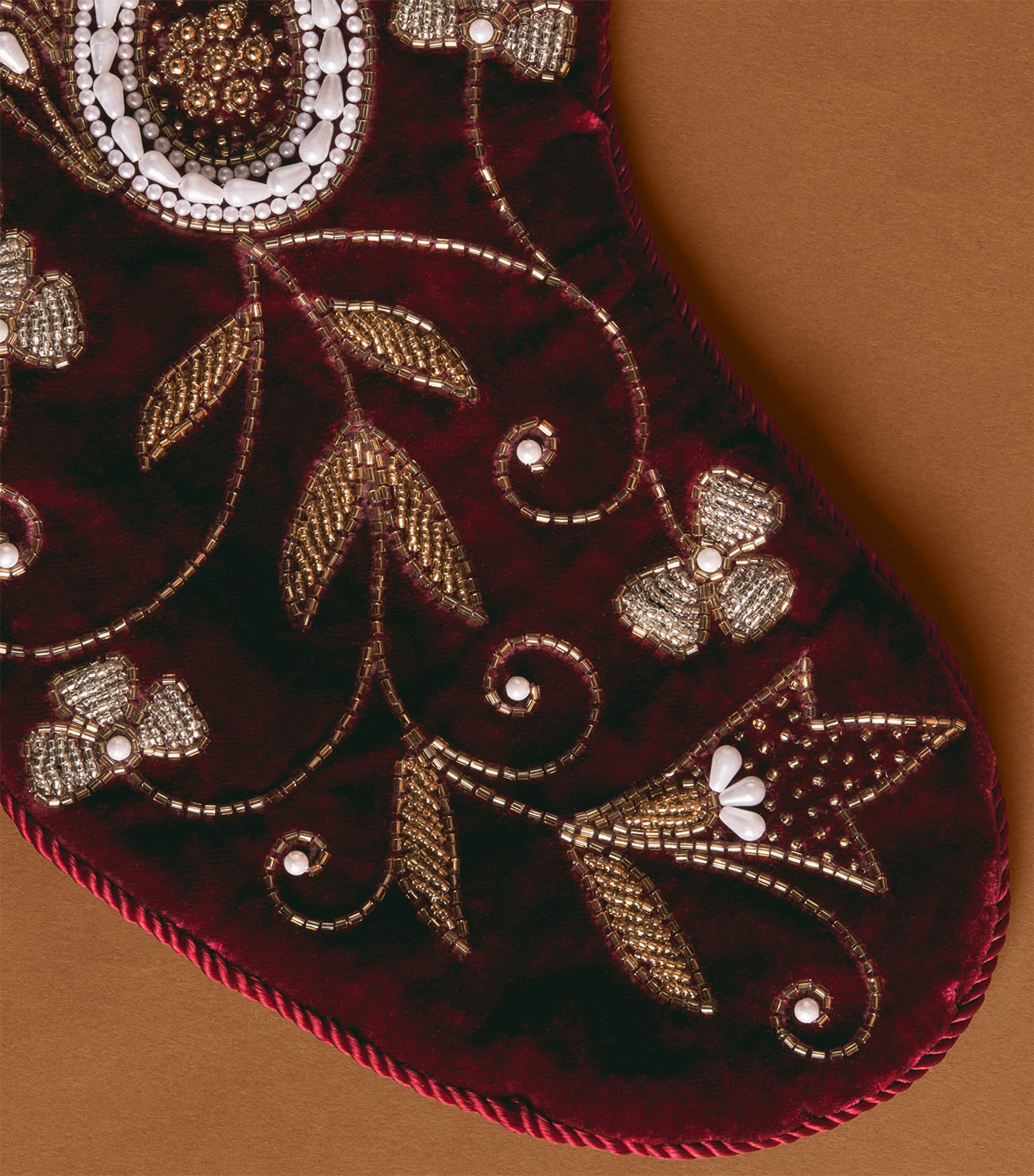 Harrods Velvet Embroidered Paisley Stocking Plum/gold Image 2