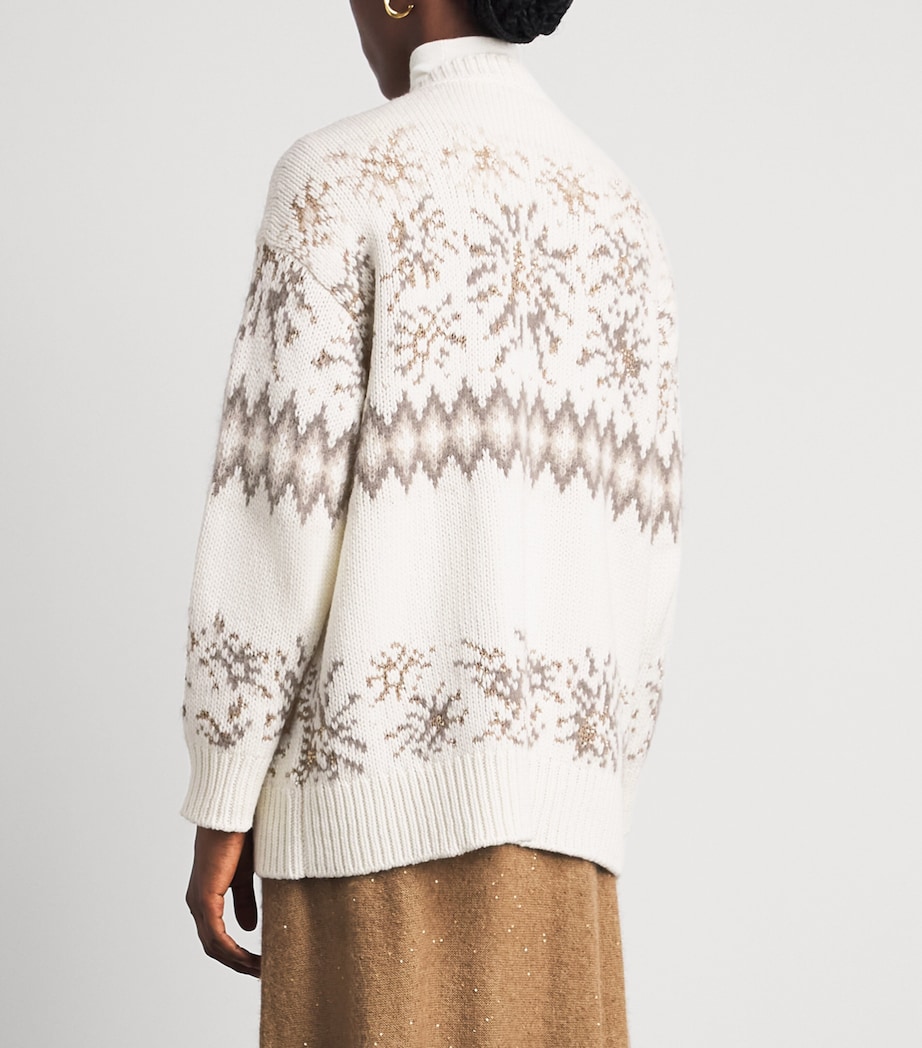 Fabiana Filippi Womens Wool-Silk-Cashmere Fair Isle Cardigan Rafia Image 5
