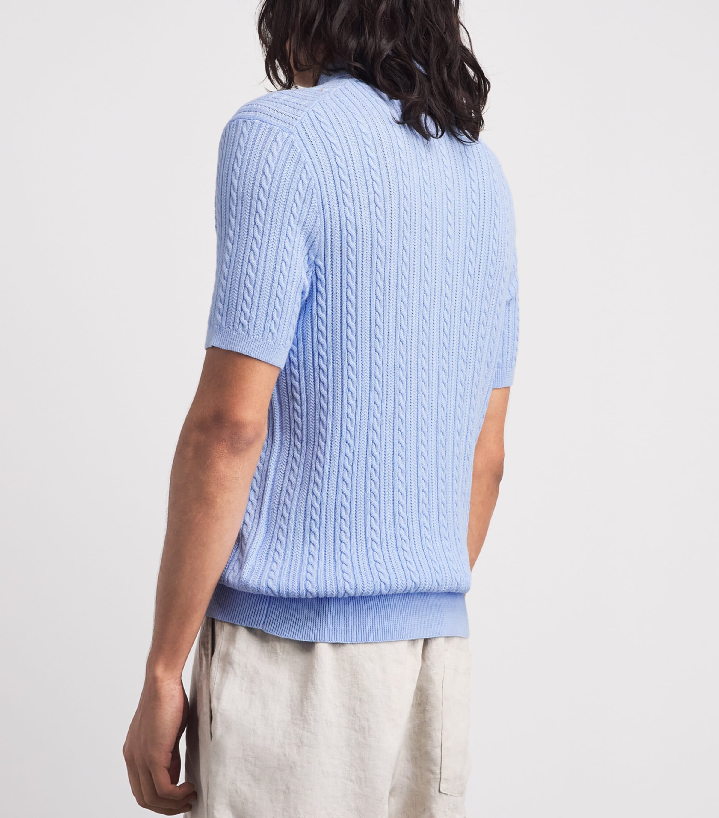 Polo Ralph Lauren Mens Cable Knit Polo Shirt Office Blue Image 5