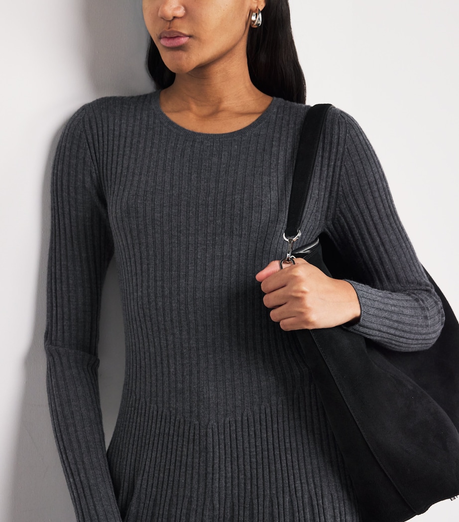 Merino Wool Ribbed Midi Dress SMOKE Image 6