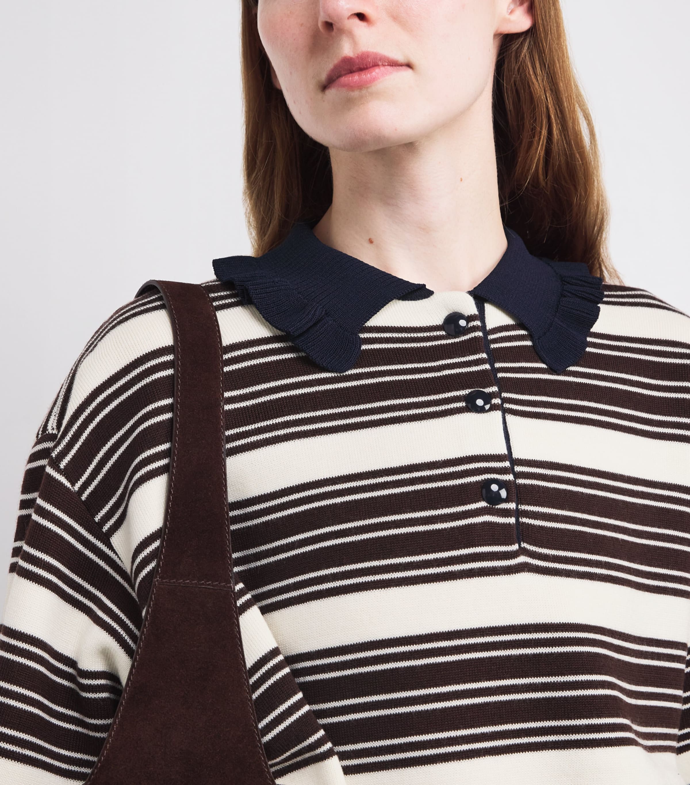 Knitted Stripe Polo Shirt BROWN Image 6