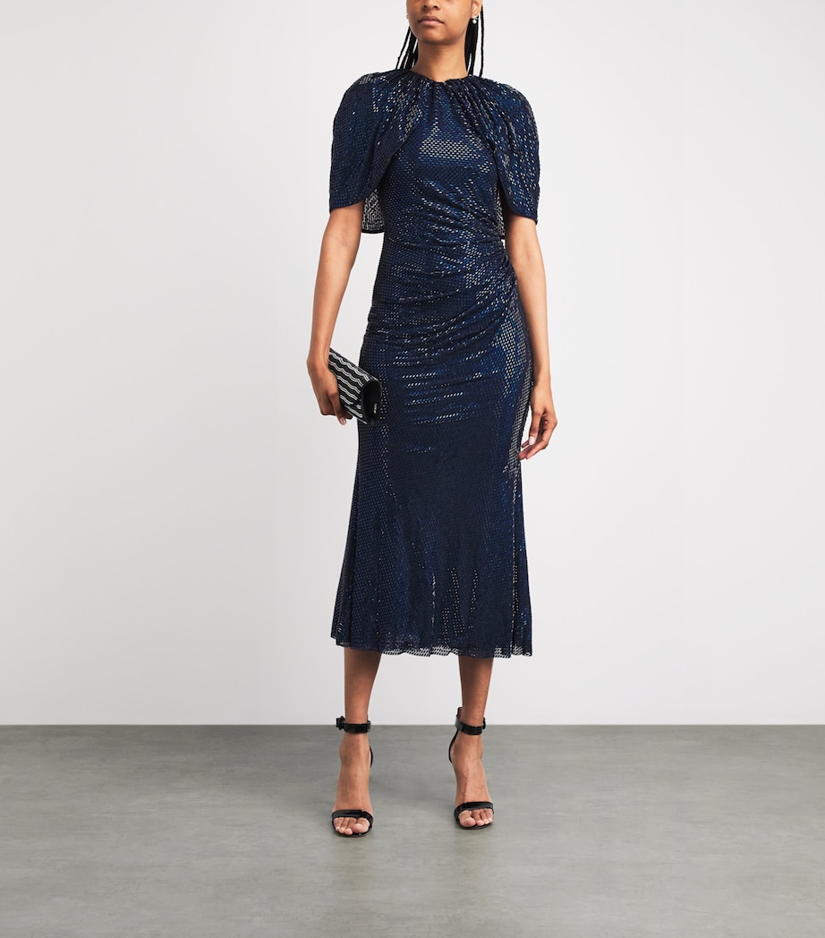 Self-Portrait Womens Rhinestone Cape-Sleeve Midi Dress Navy Blue Image 2
