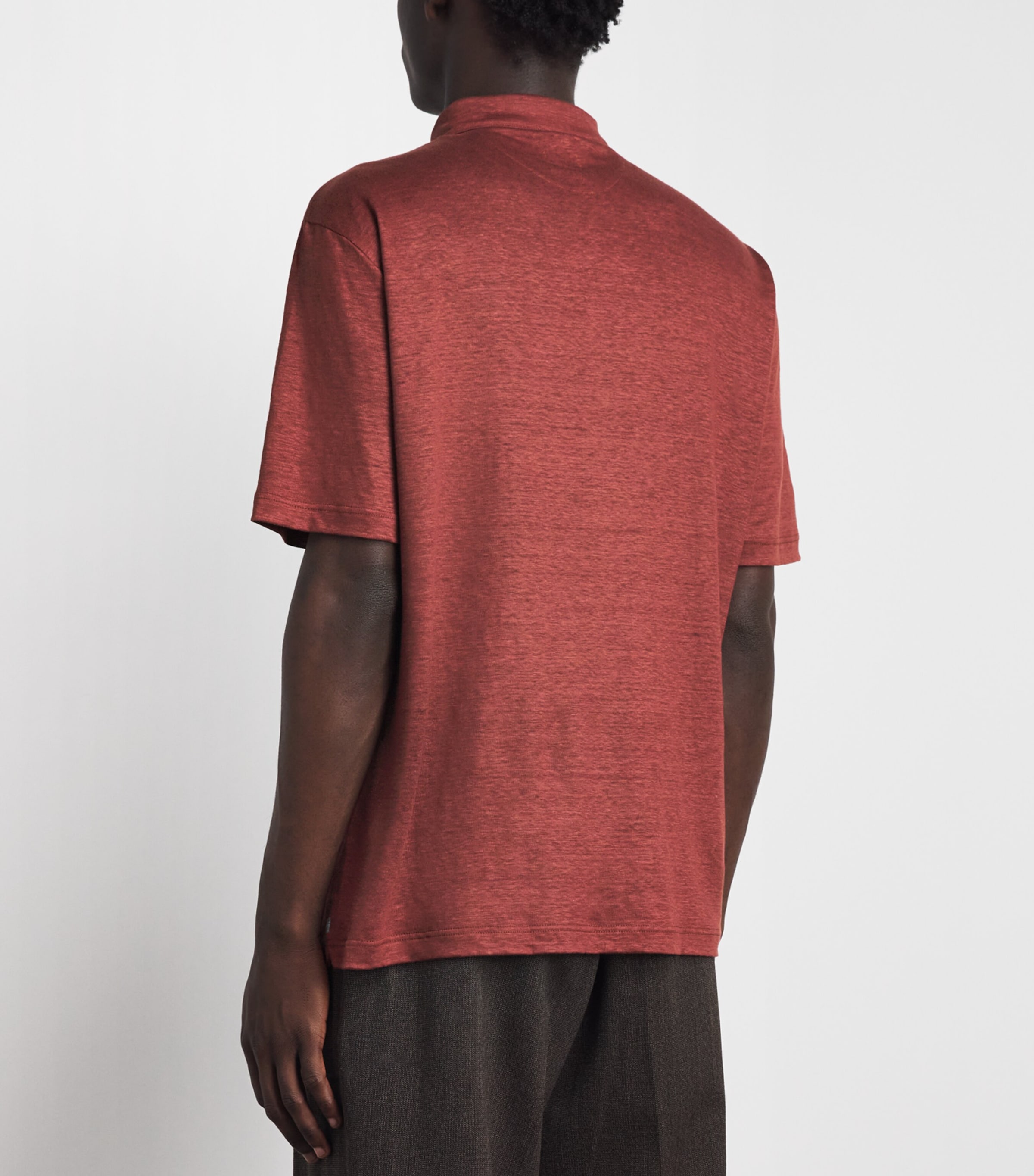 Eleventy Mens Linen Polo Shirt Bruciato Image 5