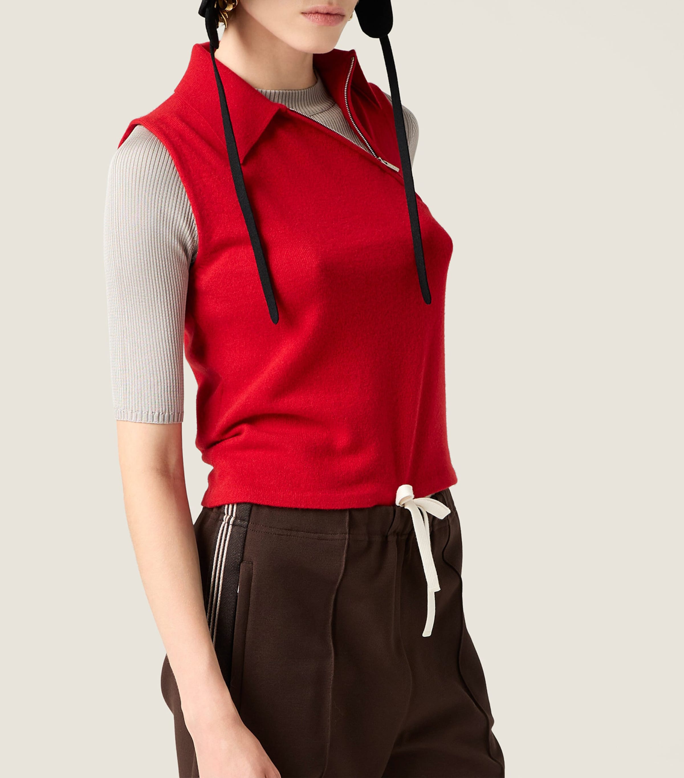 Cashmere Sleeveless Polo Sweater F0011 Image 4
