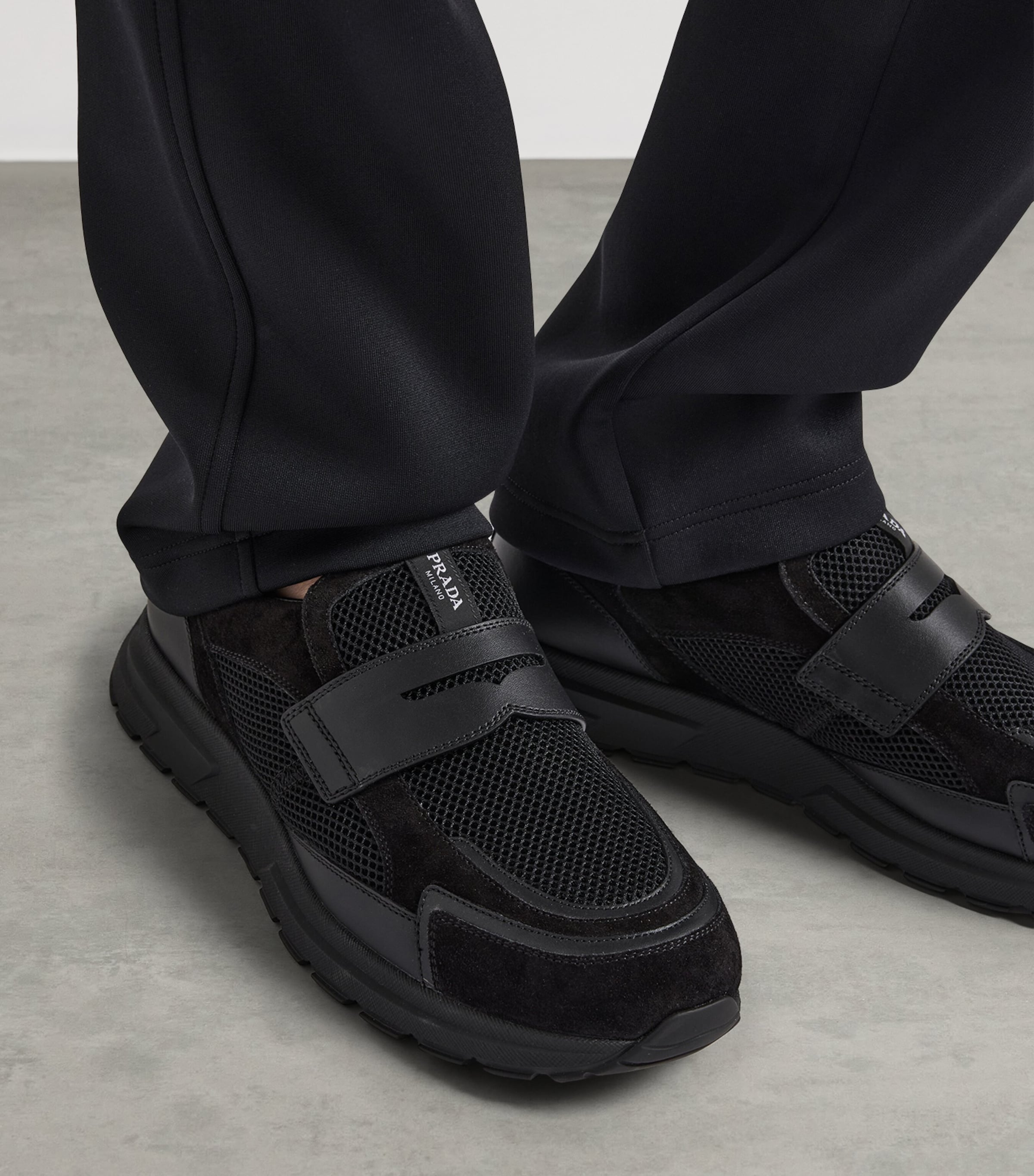 Prada Leather-Mesh Sneakers Black Image 6