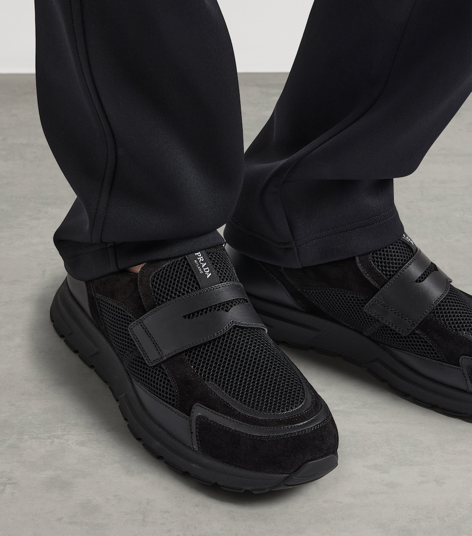 Prada Leather-Mesh Sneakers Black Image 6