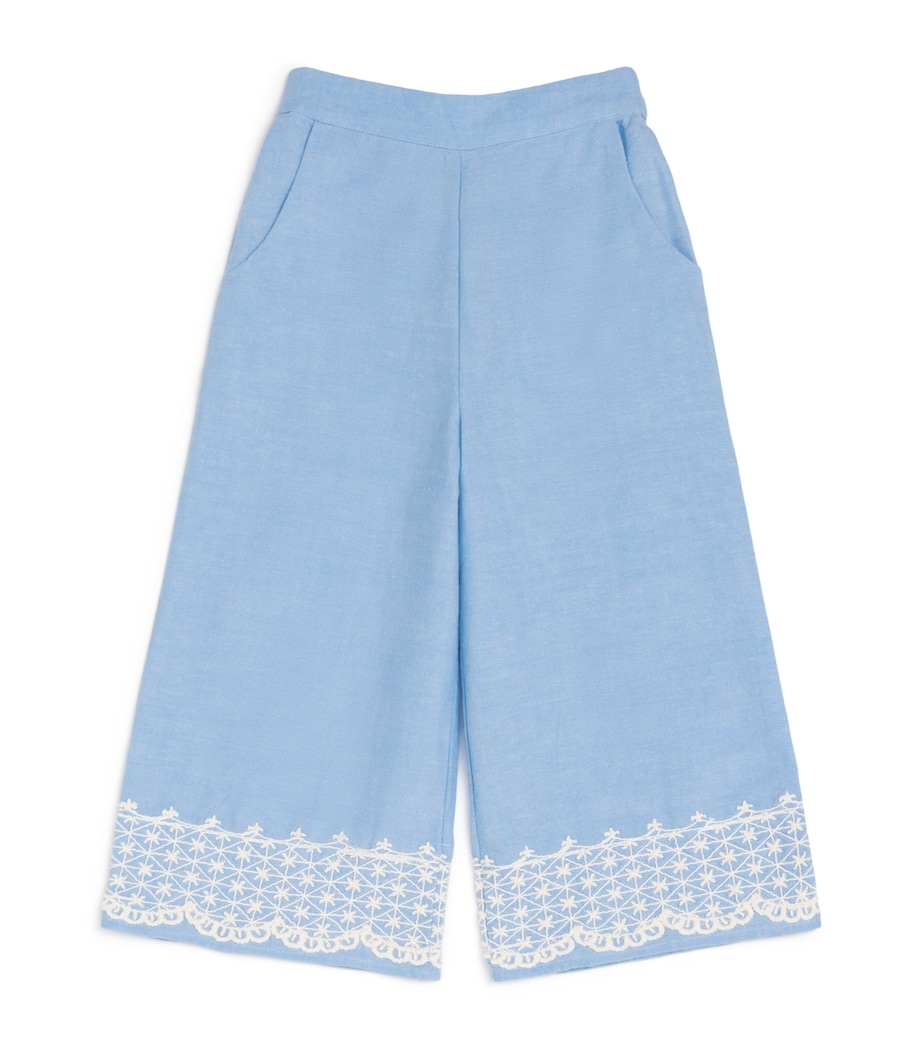 Cotton Embroidered Florelia Trousers (3-10 Years) BLUE STRIPES Image 1