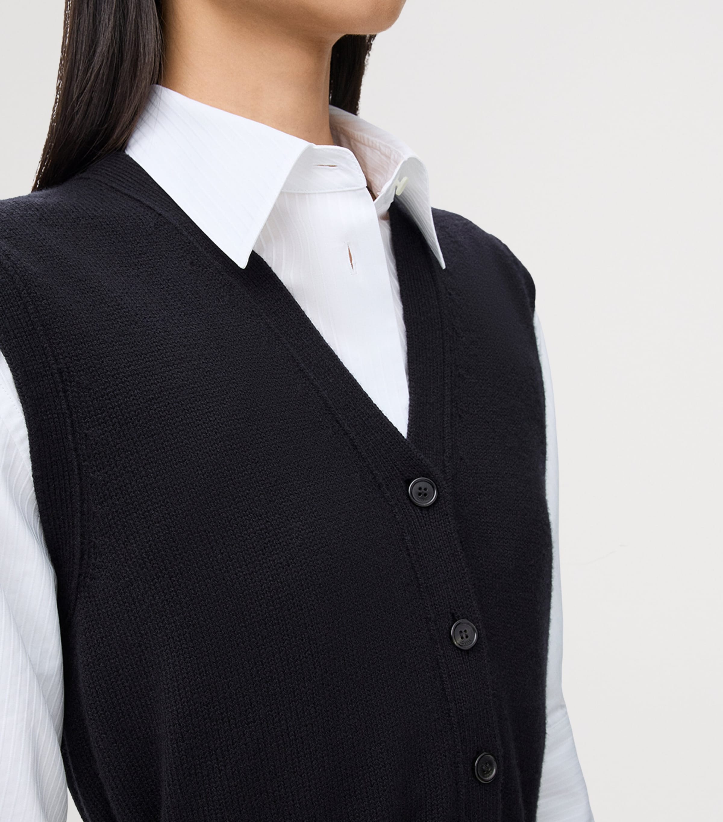 Wool Button-Up Sweater Vest BLACK Image 5
