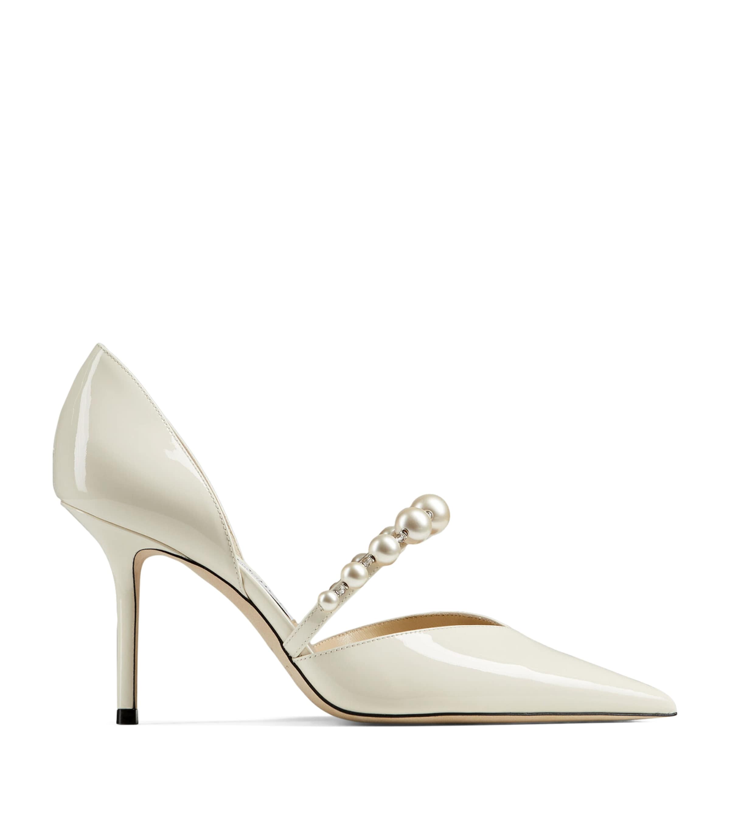 Jimmy Choo Aurelie 85 Faux Pearl-embellished Patent-leather Pumps In White