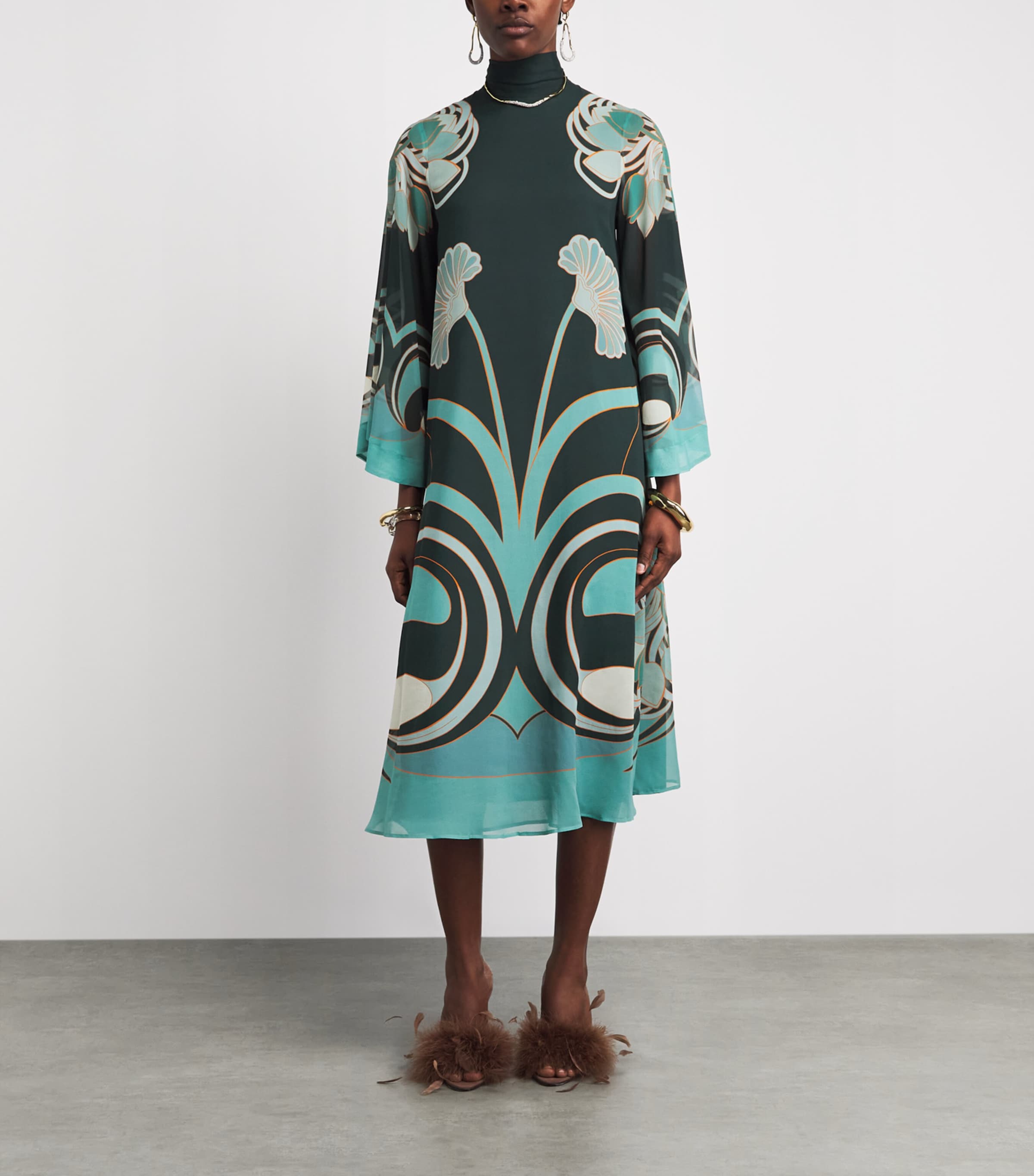 La Doublej Womens Silk Printed Magnifico Midi Dress Tulp Plac Image 2